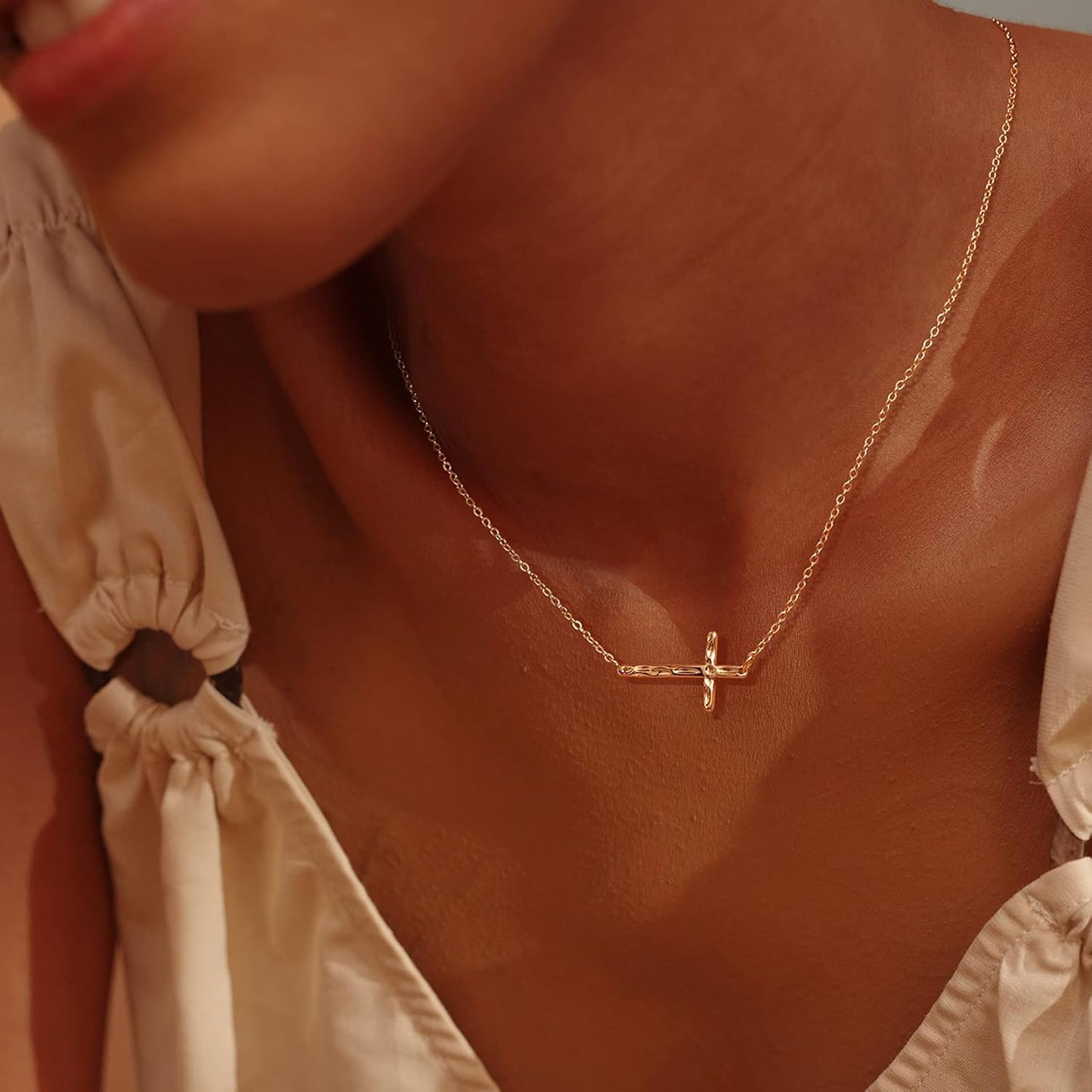 Cross Necklace 14K Plated Dainty Chain, Minimalist Faith Pendant Religious Prayer Jewelry Gift