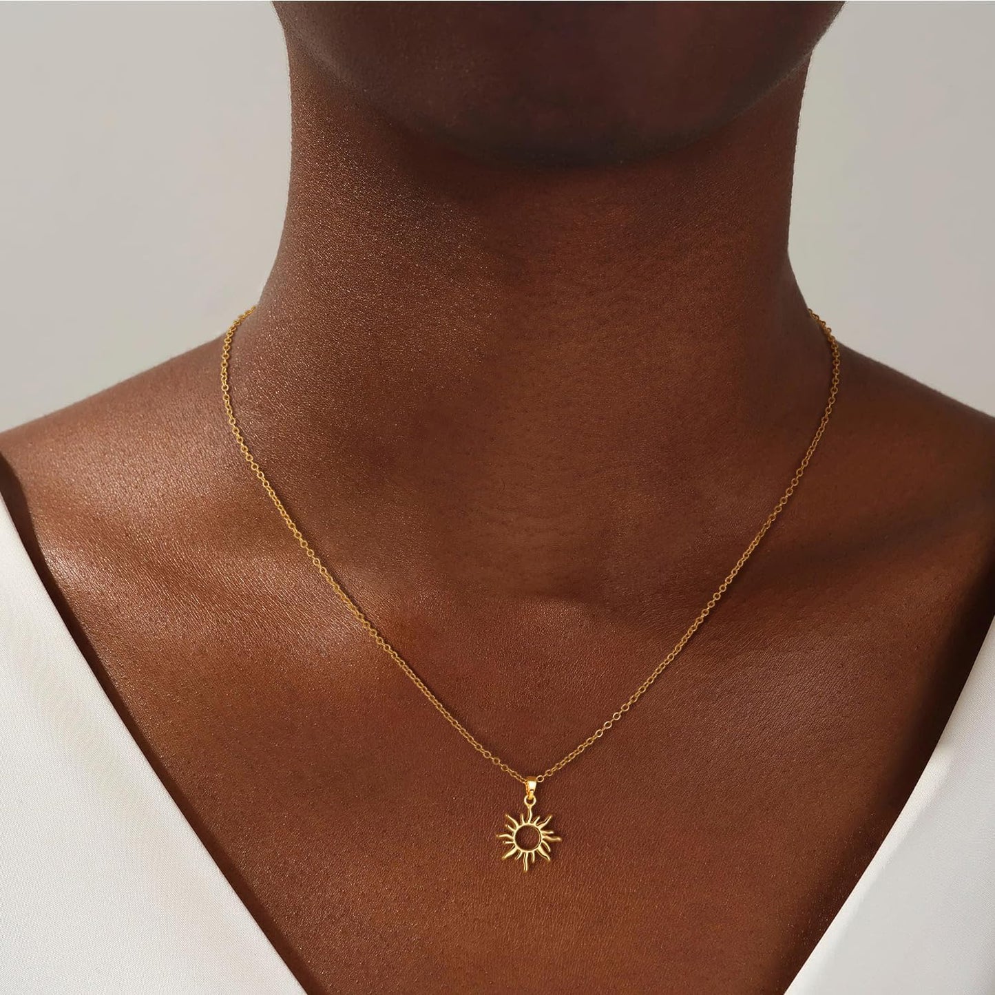 "14K Gold Layered Necklace for Women, Dainty Pendant Sun Gold Necklace, Non-Tarnish Hypoallergenic Stackable Jewelry Gift"