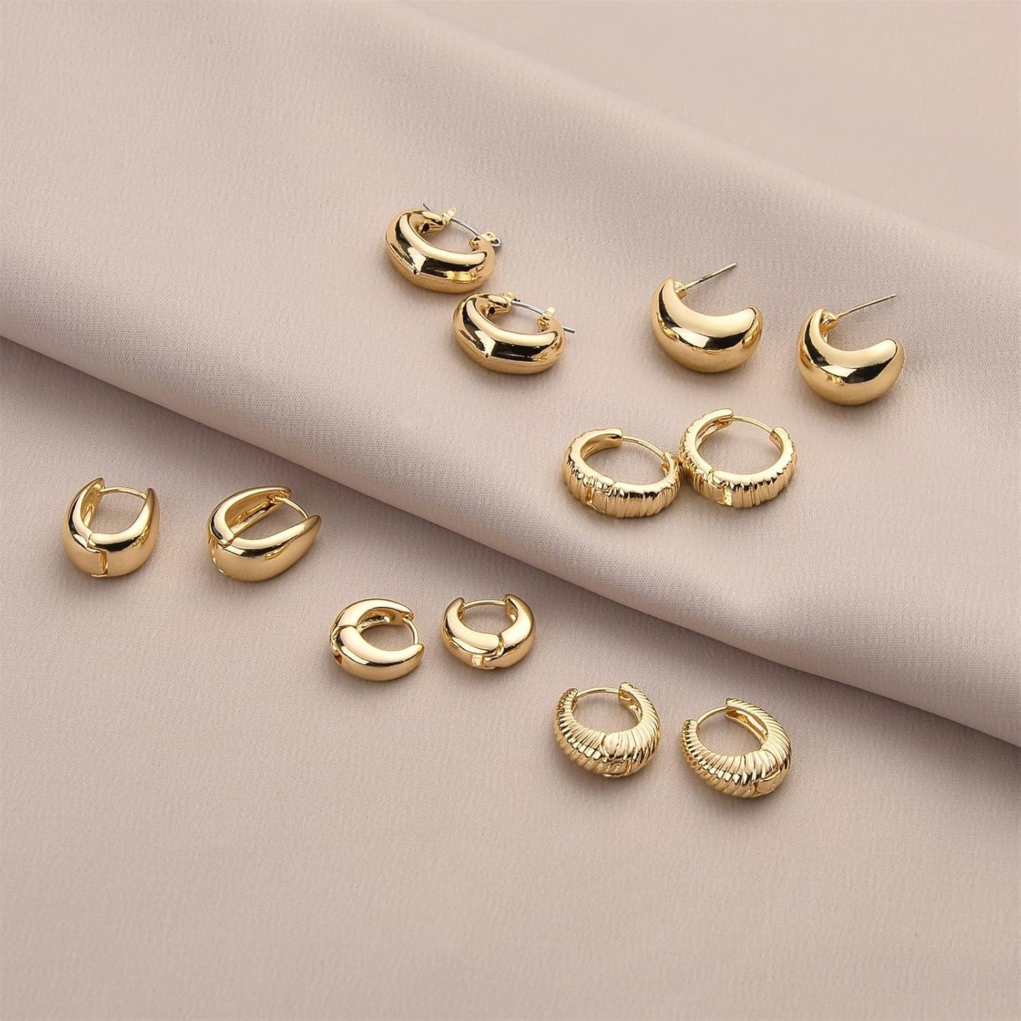 Chunky Hoop Earrings Set 14K Gold Hoop Earrings for Women Hypoallergenic, Thick Hoops Earring set, Twist Huggie Hoop Earring