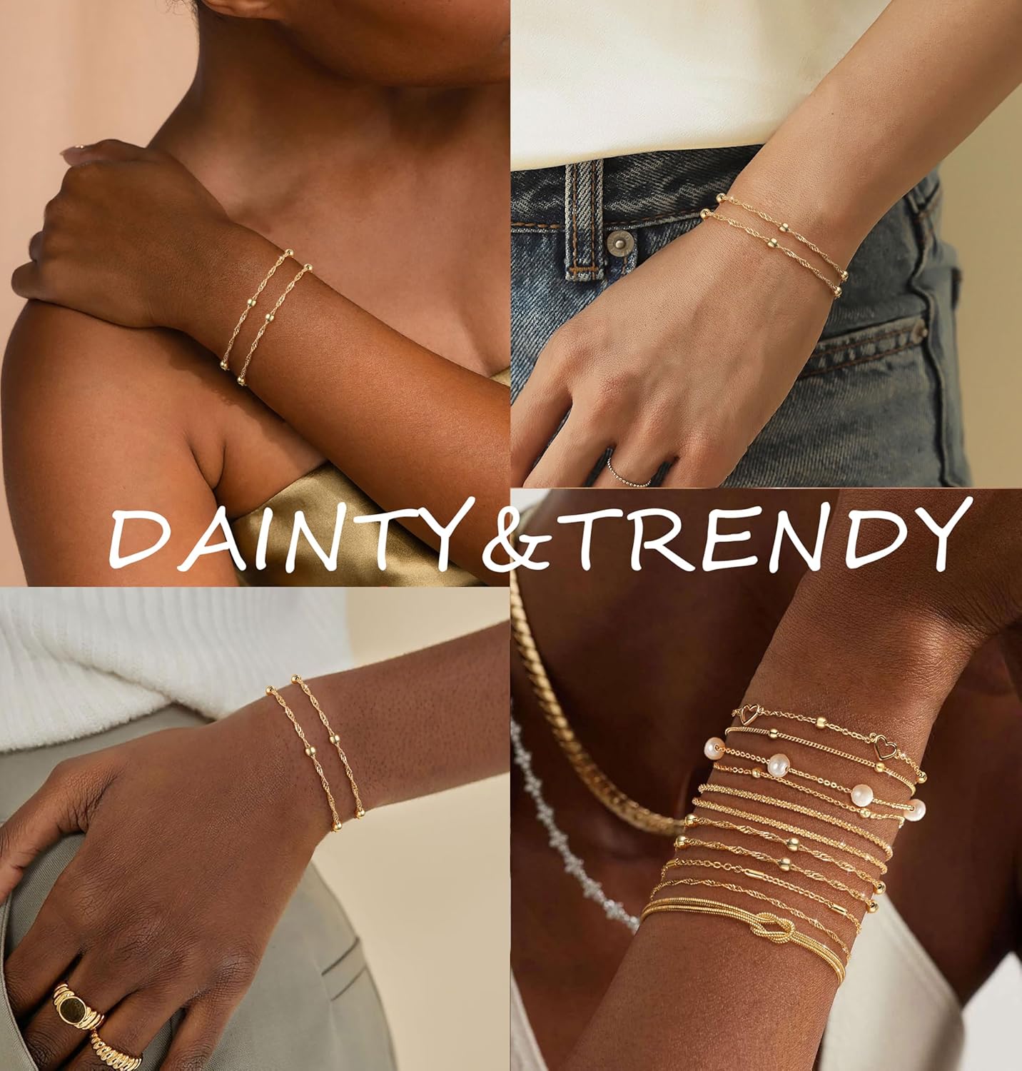 Gold Bracelets for Women Trendy 14K Gold Plated Bracelet for Women Non Tarnish Dainty Stackable Layered