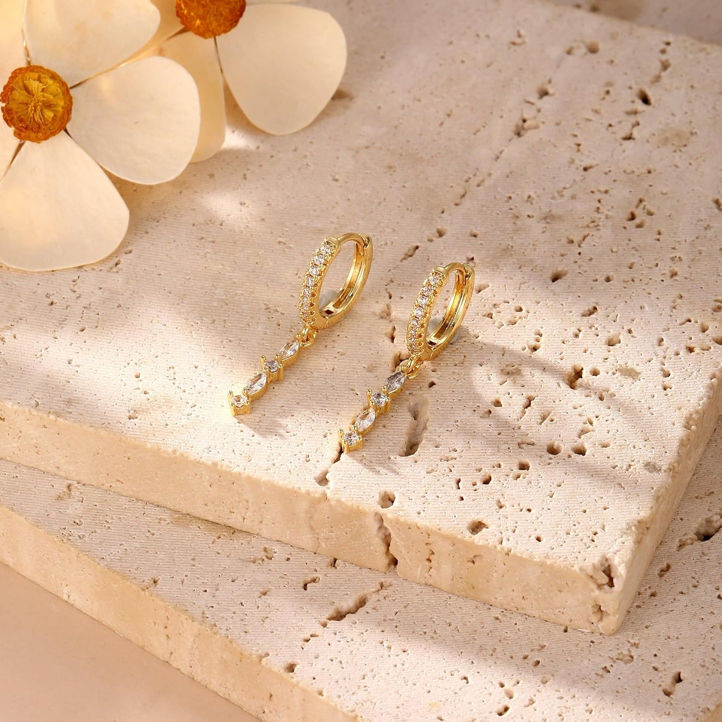 Dangle Earrings for Women 14K Gold Plated Dangly Dangling Earrings Dainty Trendy Drop Hypoallergenic Square