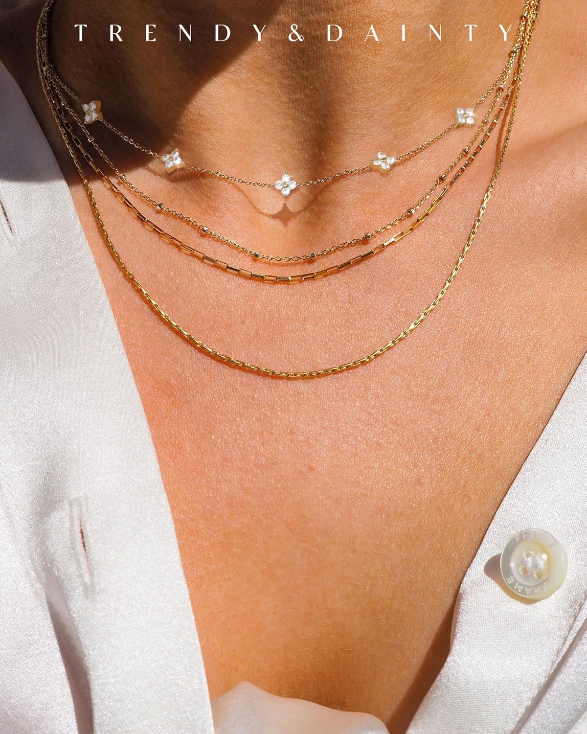 "14K Gold Plated Necklace for Women, Dainty Silver Gold Layered CZ Butterfly Heart Choker, Non-Tarnish Bridal Jewelry for Wedding Prom"
