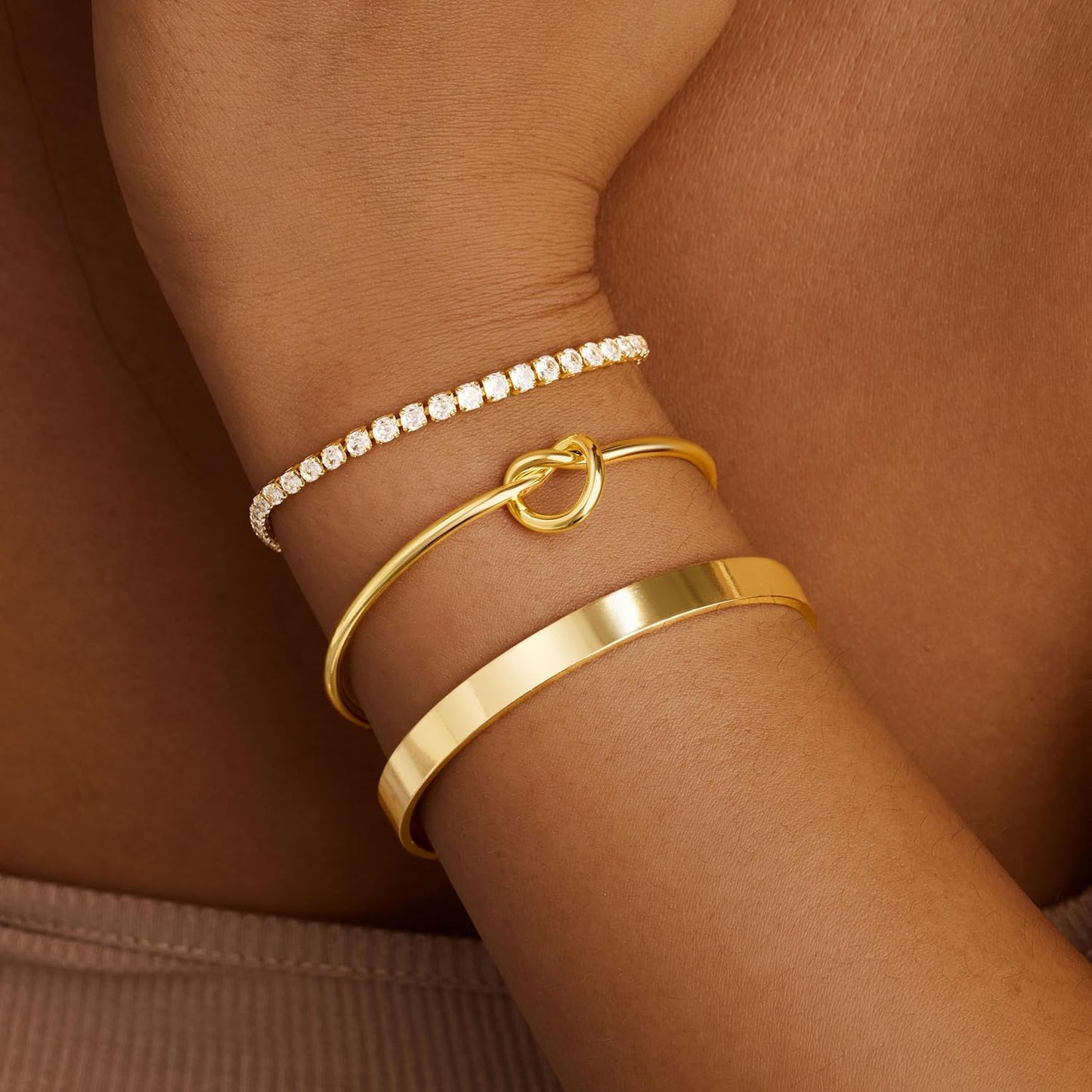 Gold Bracelets for Women Non Tarnish Dainty 14K Real Gold Plated Bangle Cuff Bracelets Stack for Women