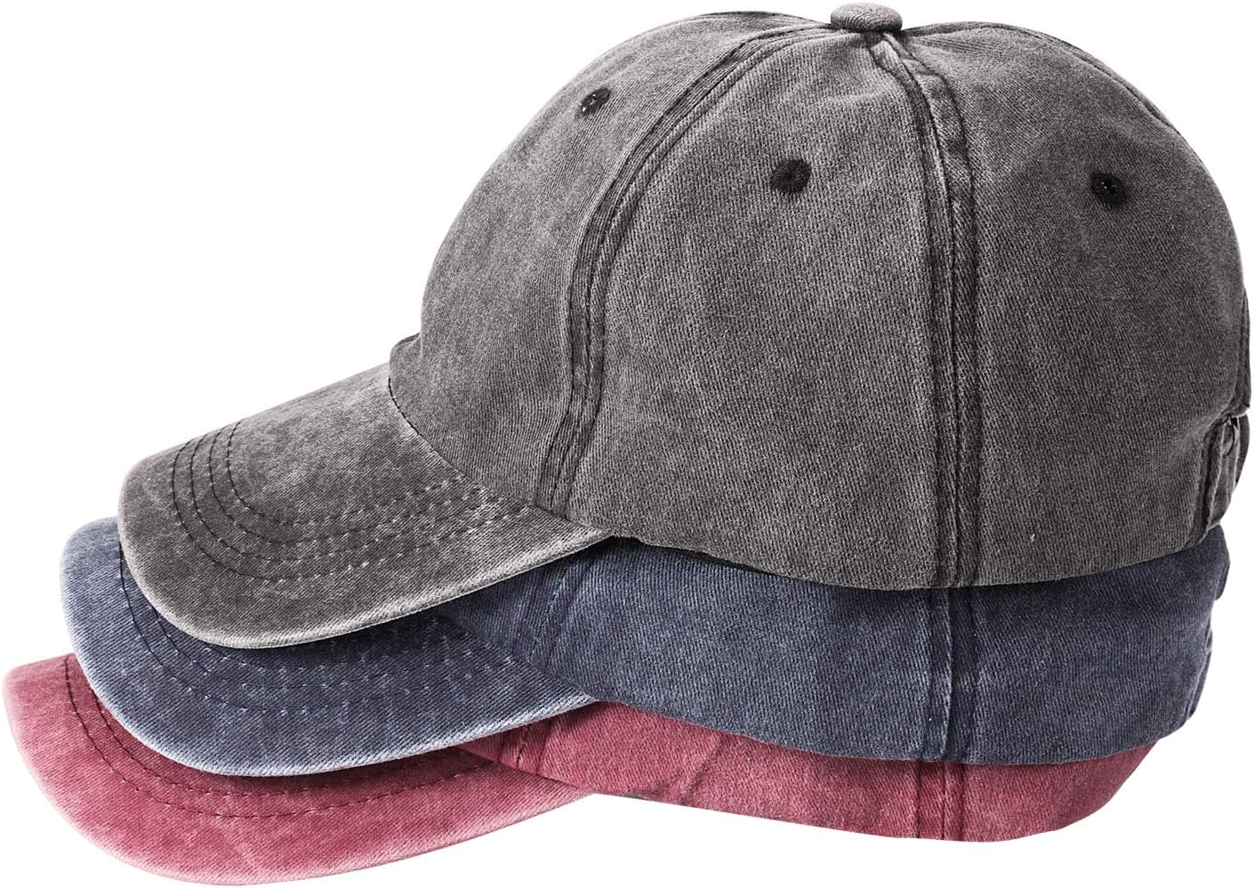 3 Pack Washed Plain Baseball Cap, Retro Adjustable Dad Hats Gift for Men/Women