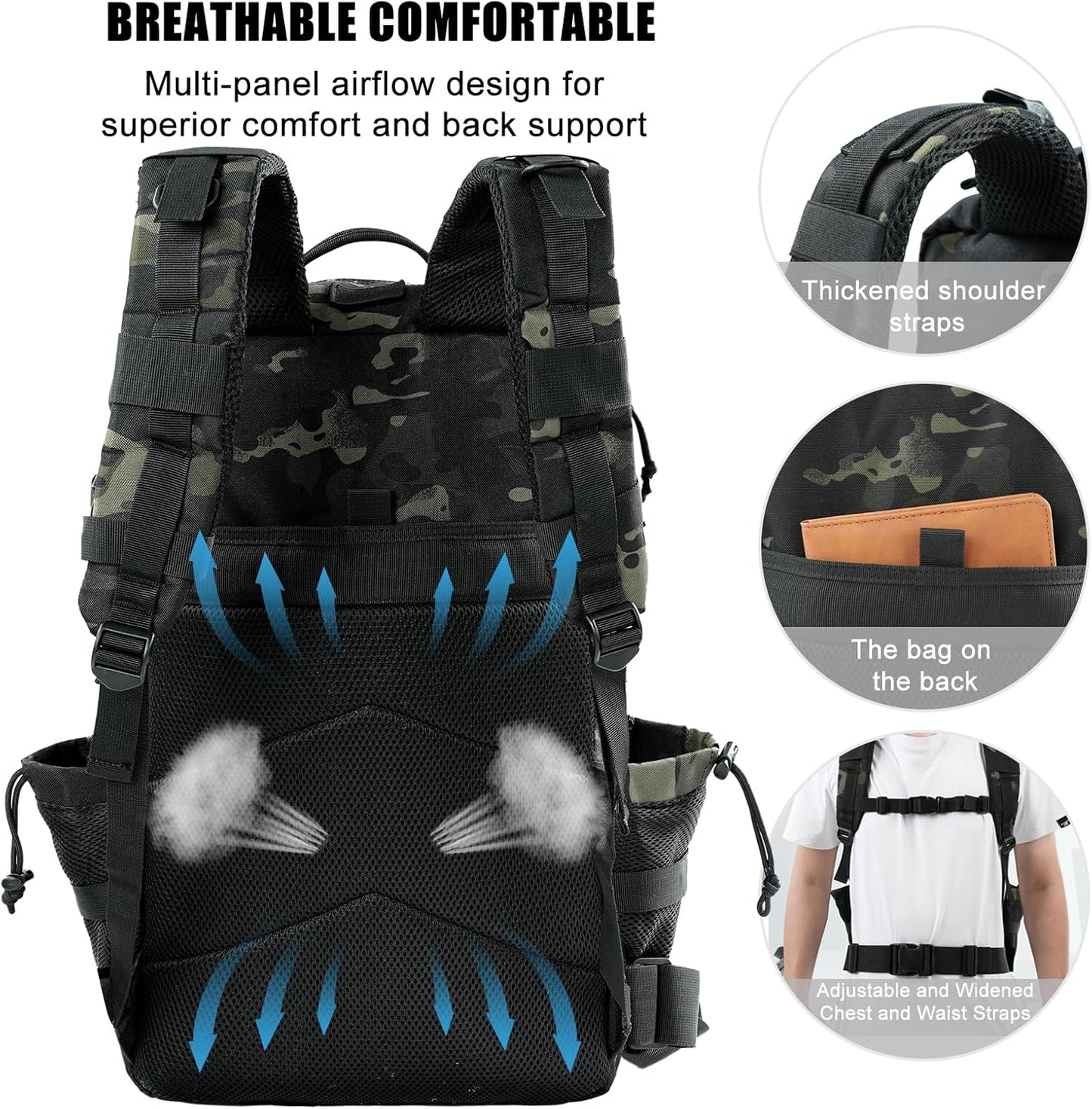 Military Tactical Backpack 50L  Molle Army Bug Out Bag Water Resistant and Heavy Duty Hiking