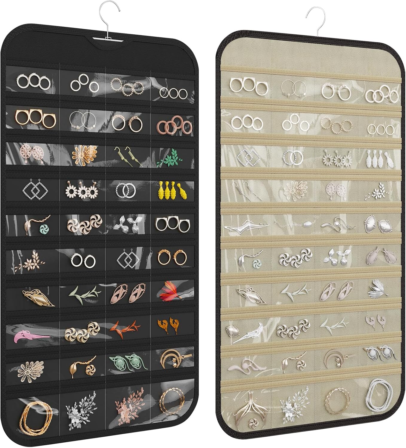 1-Pack Hanging Jewelry Organizer 80-Pocket Dual-sided Jewelry Storage for Earring Necklace Bracelet Ring and more