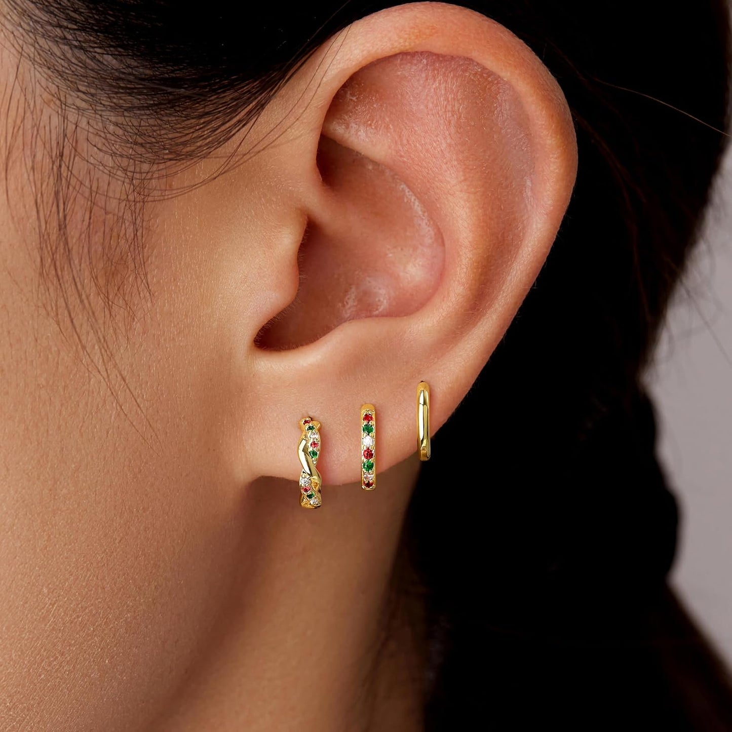 Inerney Gold Huggie Hoop Earrings Set for Women, Dainty Small Sterling Silver Earring Stacks Hypoallergenic Jewelry for Multiple Piercings