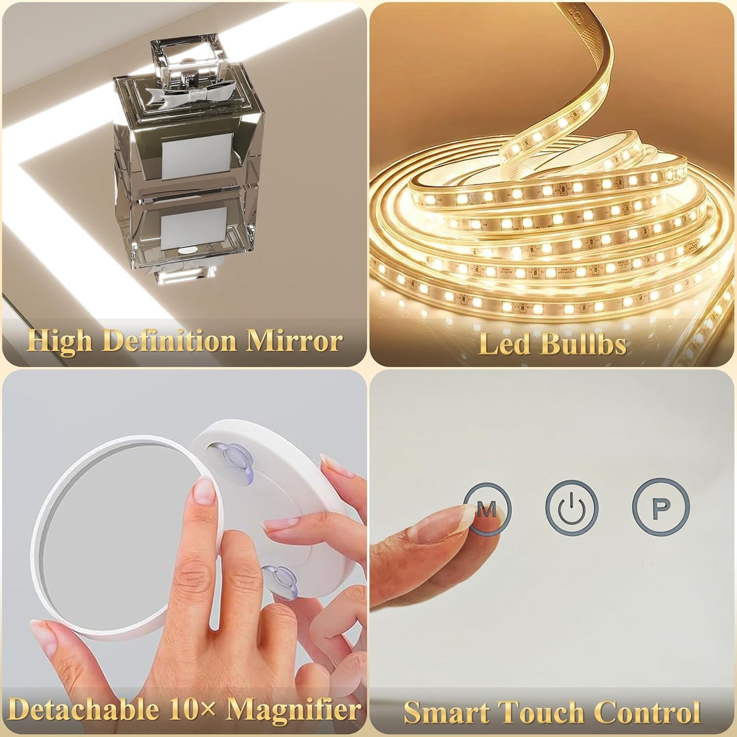 Makeup Mirror with Lights,Lighted Makeup Mirror with 10X Magnification and USB，Smart Touch Screen