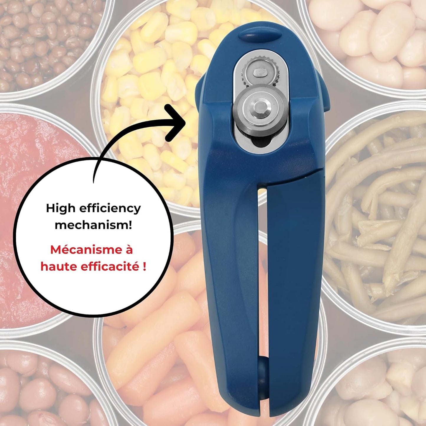 Can Opener - Safe No-Sharp-Edge Design, Holds Lid - Heavy Duty Comfort Grip