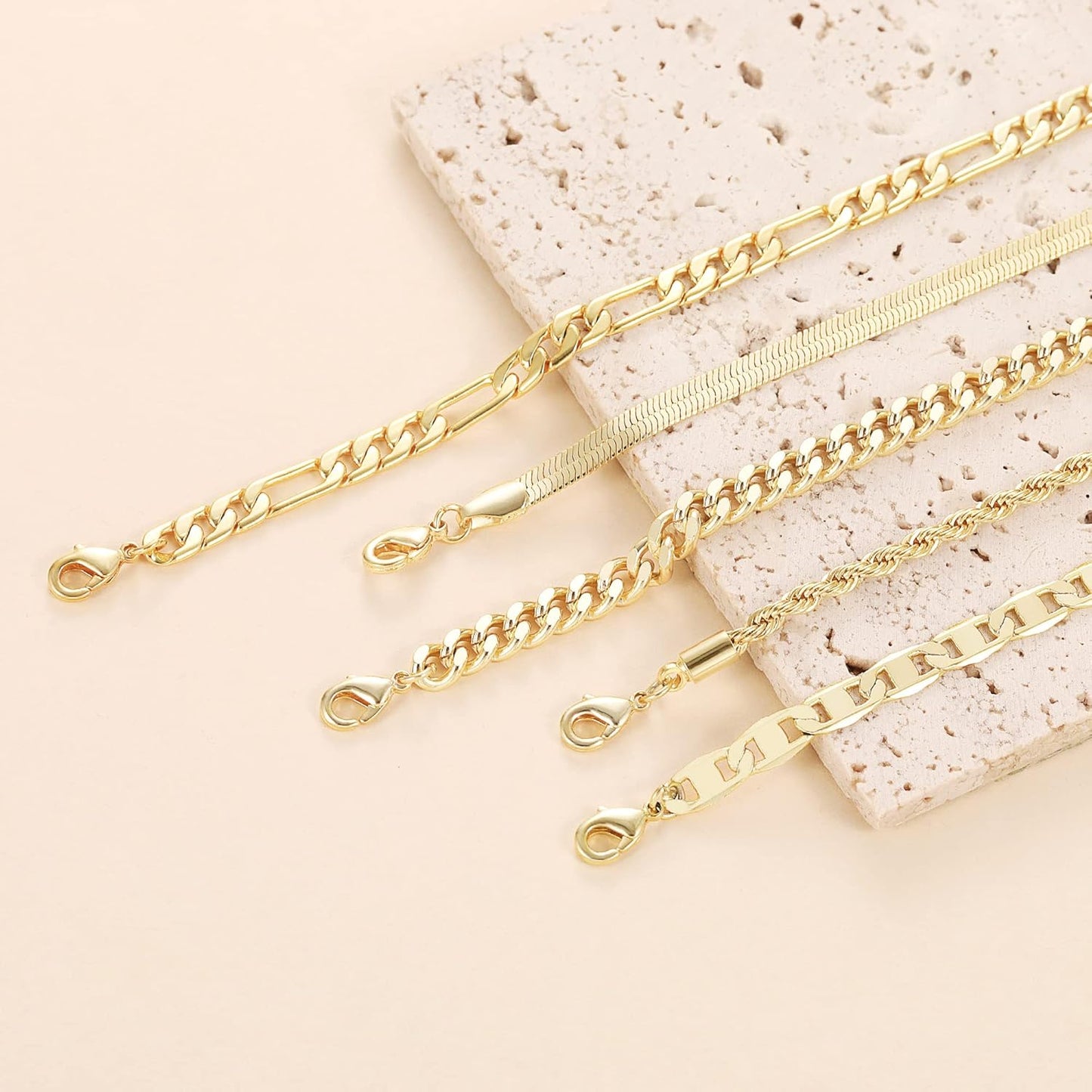 Gold Bracelets - Real 14K Women's Cute Tennis Cubic Beaded Link Paperclip Dainty Bracelet Pack