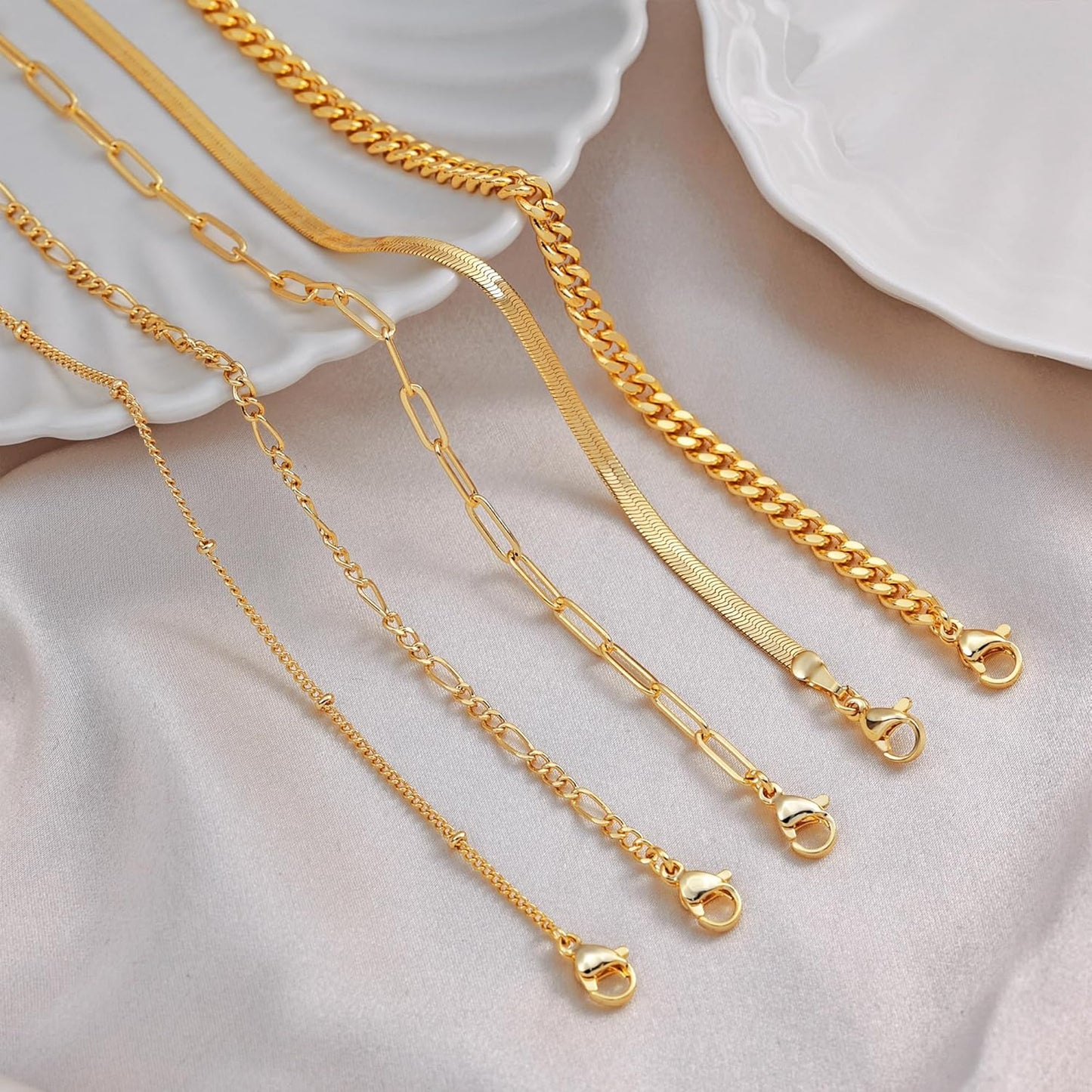Gold Bracelets for Women Waterproof, 14K Real Gold Jewelry Sets Trendy Thin Dainty Stackable Cuban Link
