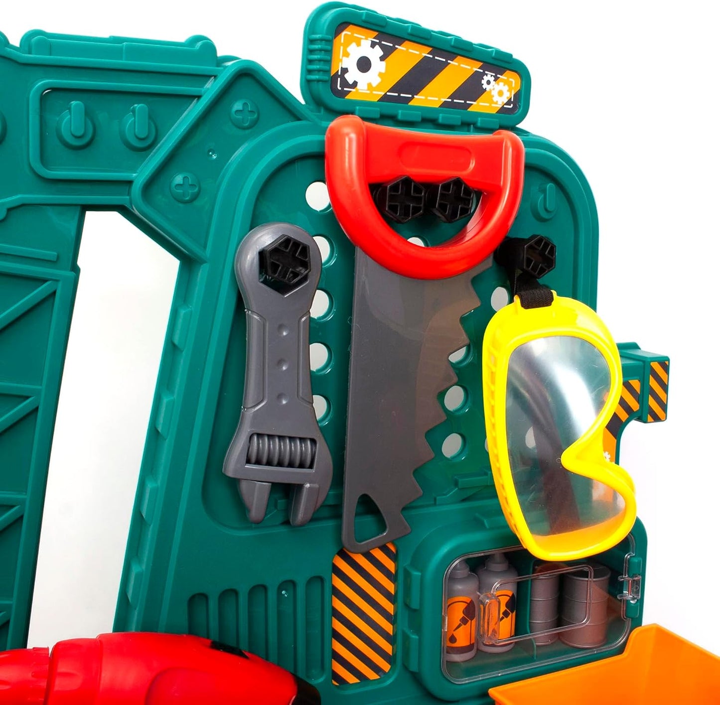 OMOMMD Kids Workbench Construction Toy, Pretend Play Tool Set with 80 Pieces, Educational Interactive Playset, Play Helmet & Safety Goggles, for Ages 3 and Up, Multicolor, Medium