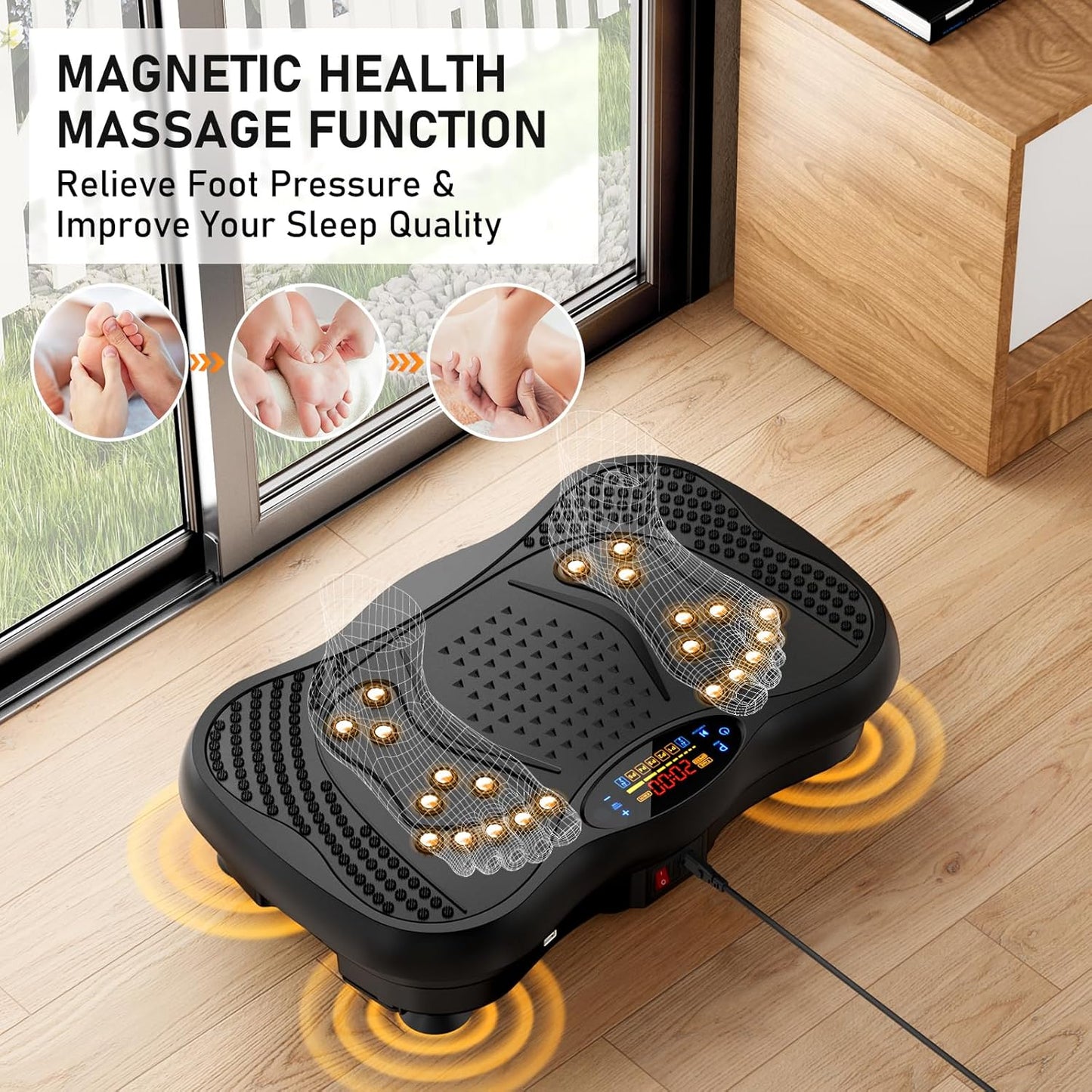 OMOMMD Vibration Plate Exercise Machine, 130 Levels Full Body Workout Vibrating Plate for Lymphatic Drainage Weight Loss, 450 Lbs Capacity Shake Platform with Resistance Bands Bluetooth for Women Men