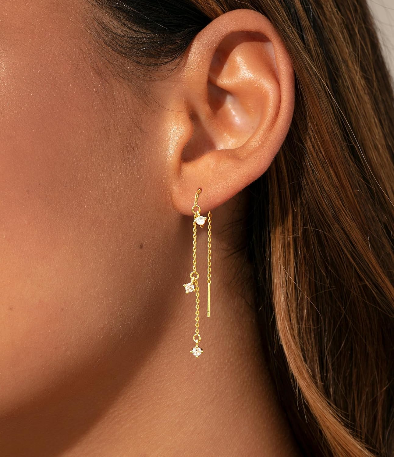 Gold Earrings for Women Trendy, Simple Dainty 14K Gold Plated Paperclip Square Chain Link Dangle Pin Stud Huggie Earrings Lightweight
