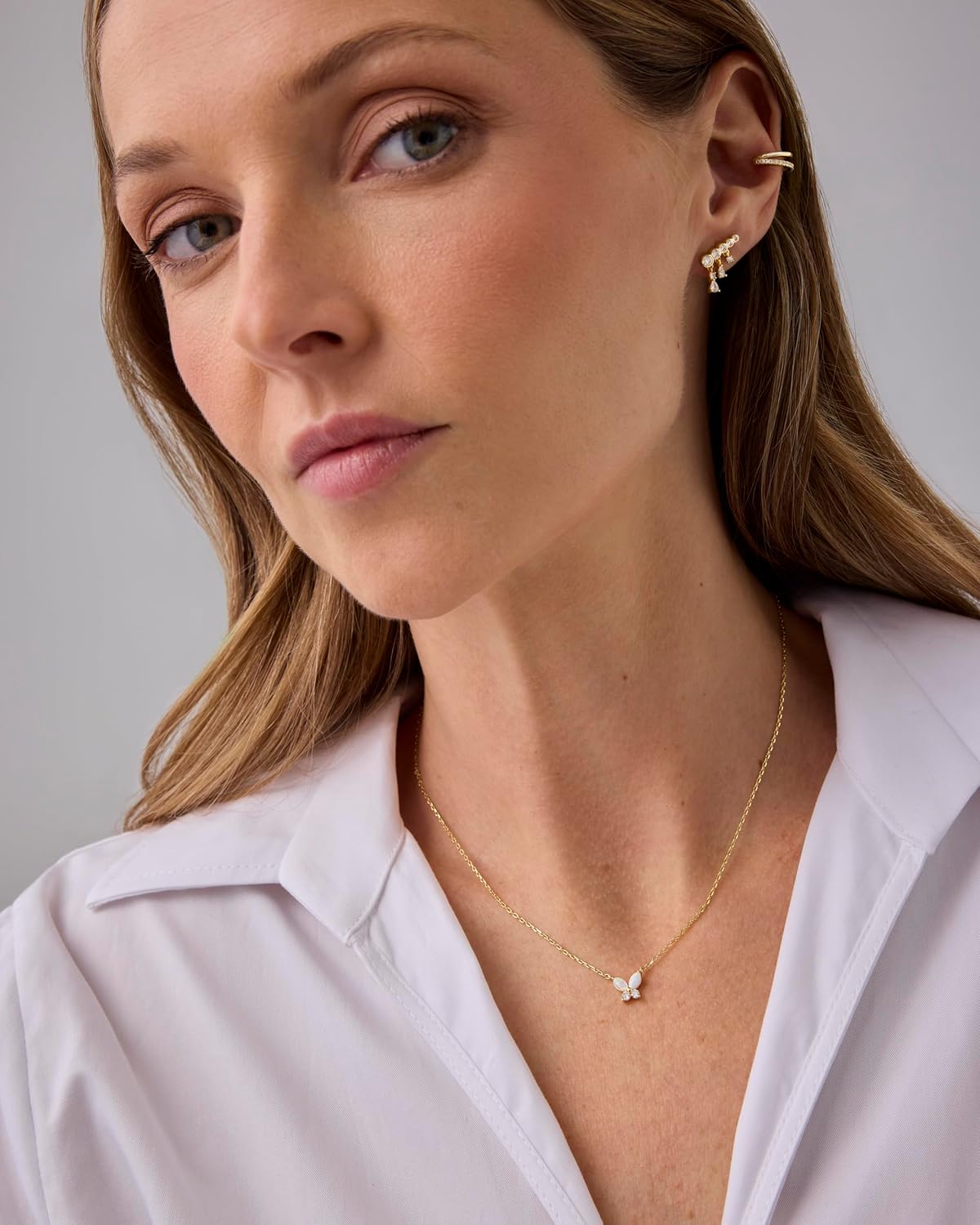 14K Gold Plated Opal Pendant Necklaces for Women | Created Opal Cubic Zirconia Dainty Necklace | Butterfly Round Triangle Antler Bar Pendants