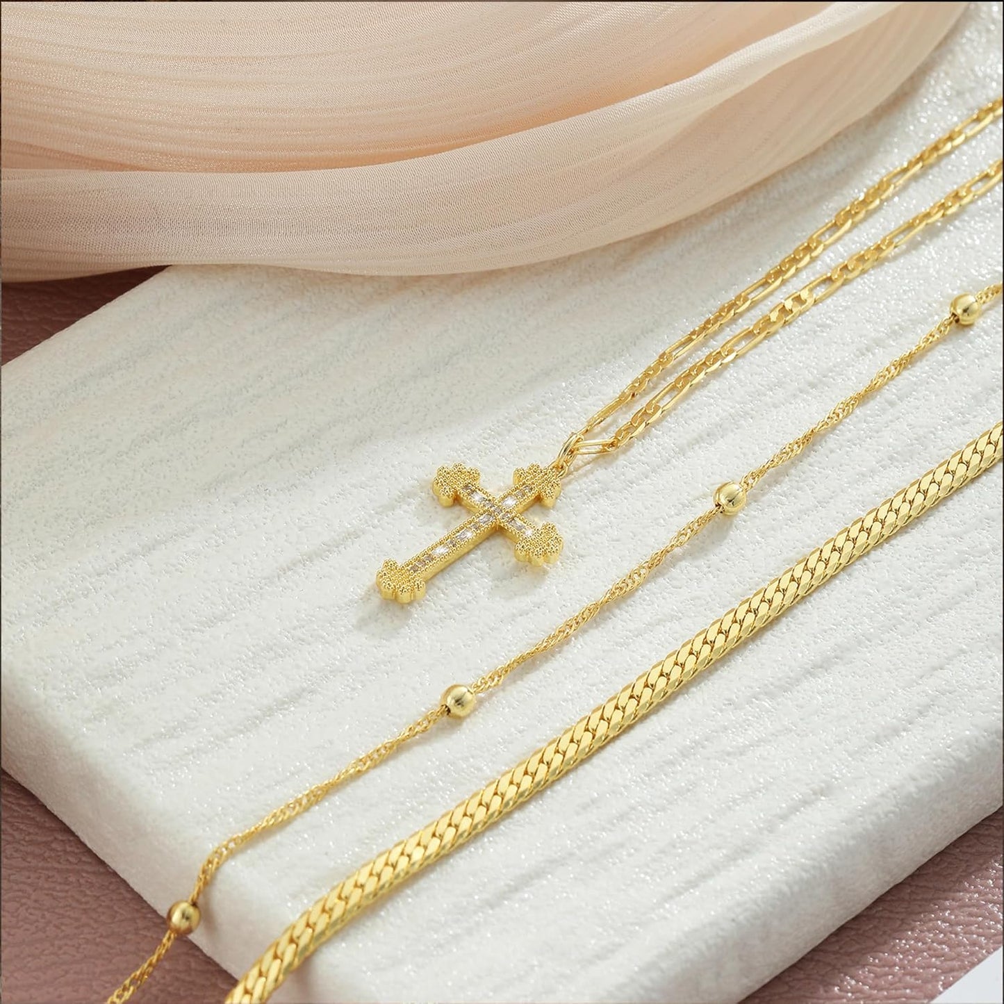 Dainty 14K Gold Plated Cross Necklace - Heart Pendant with Diamond Accent, Faith Jewelry Gift