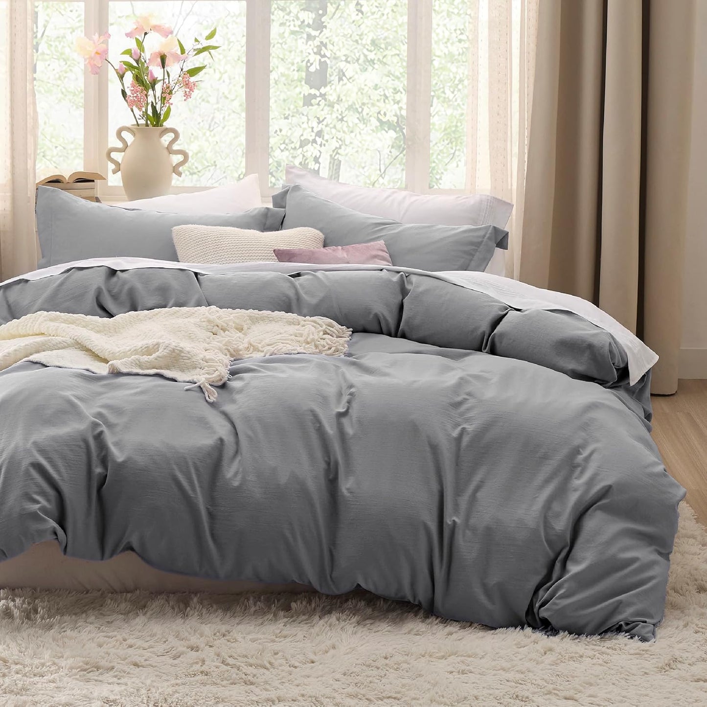 White Duvet Cover Queen Size - 3 count Prewashed Extra Soft Bedding Set