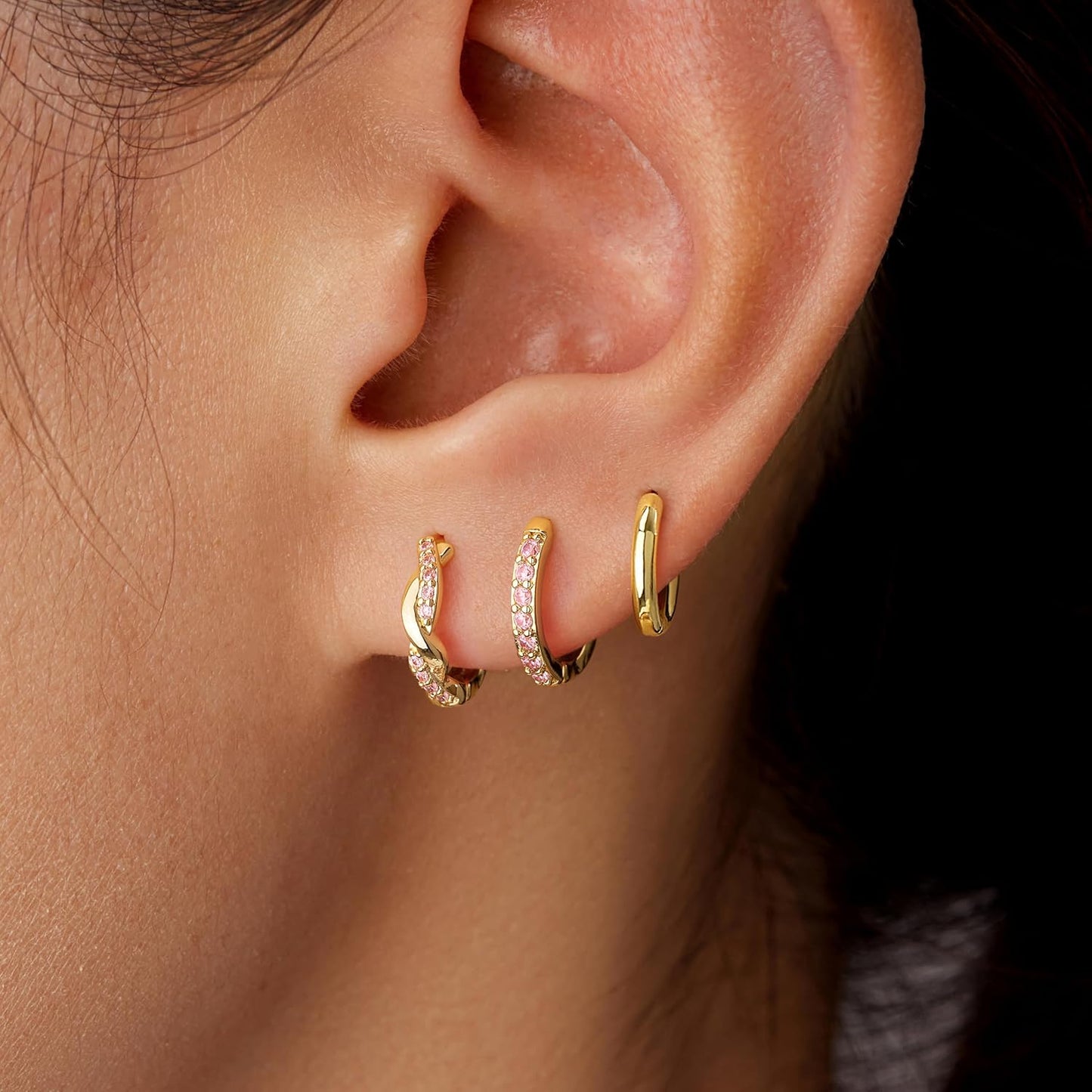 Inerney Gold Huggie Hoop Earrings Set for Women, Dainty Small Sterling Silver Earring Stacks Hypoallergenic Jewelry for Multiple Piercings