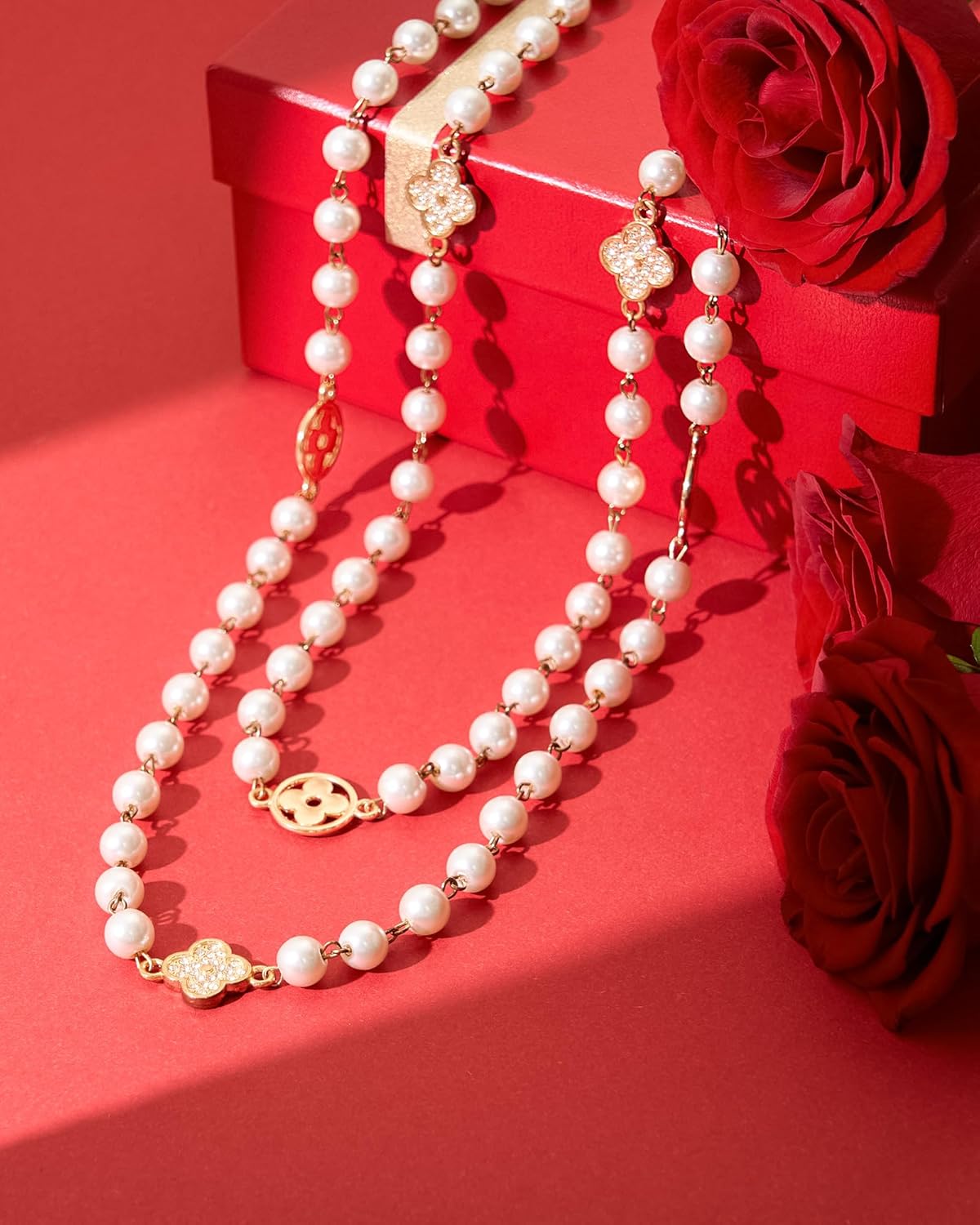 8MM Simulated Pearl Layered Necklace - 3 Strand Dainty Vintage Jewelry for Women