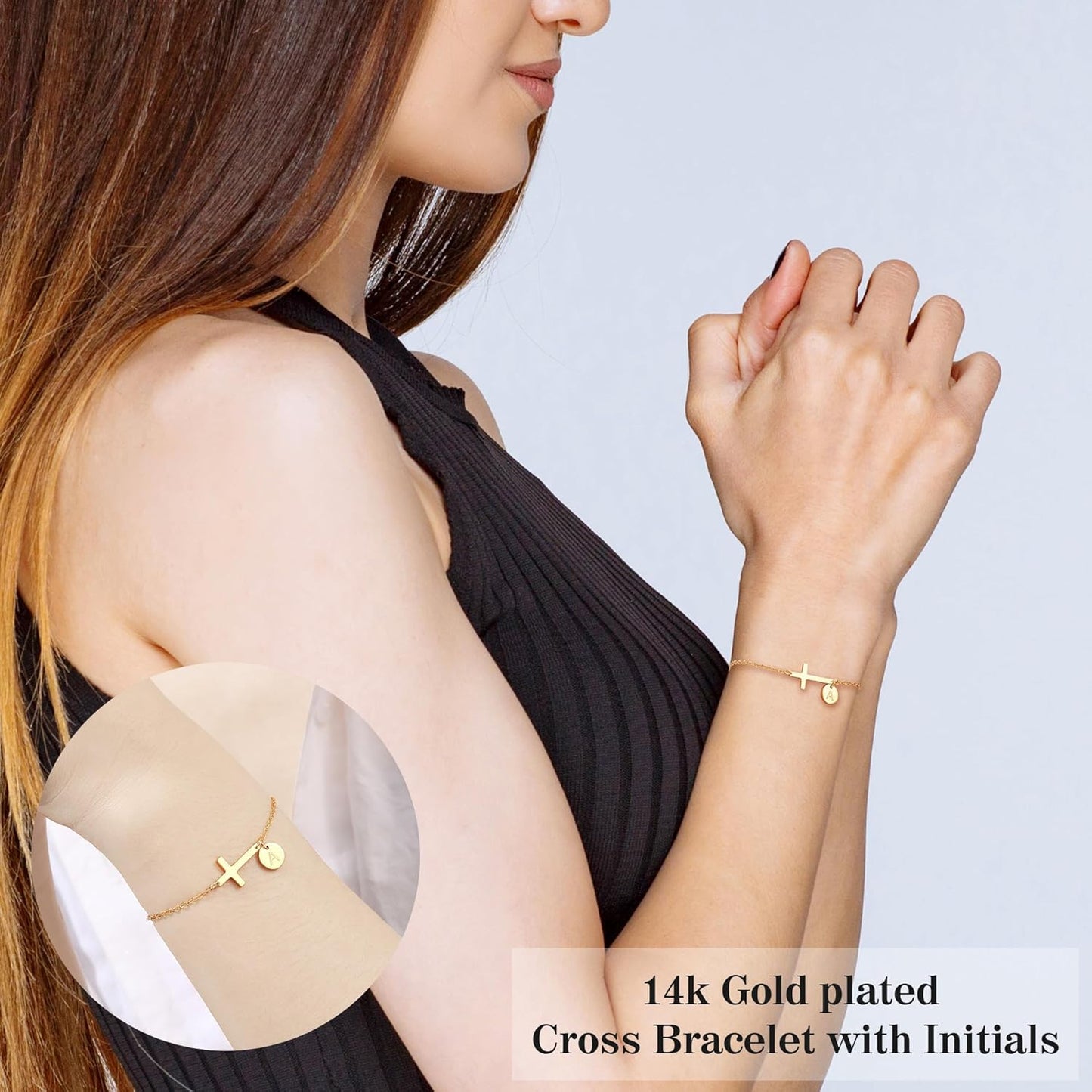 Cross Bracelet for Women Dainty Cross Bracelet with Initials Gold Link Chain Bracelets Christian Gifts for Women Teens Easter