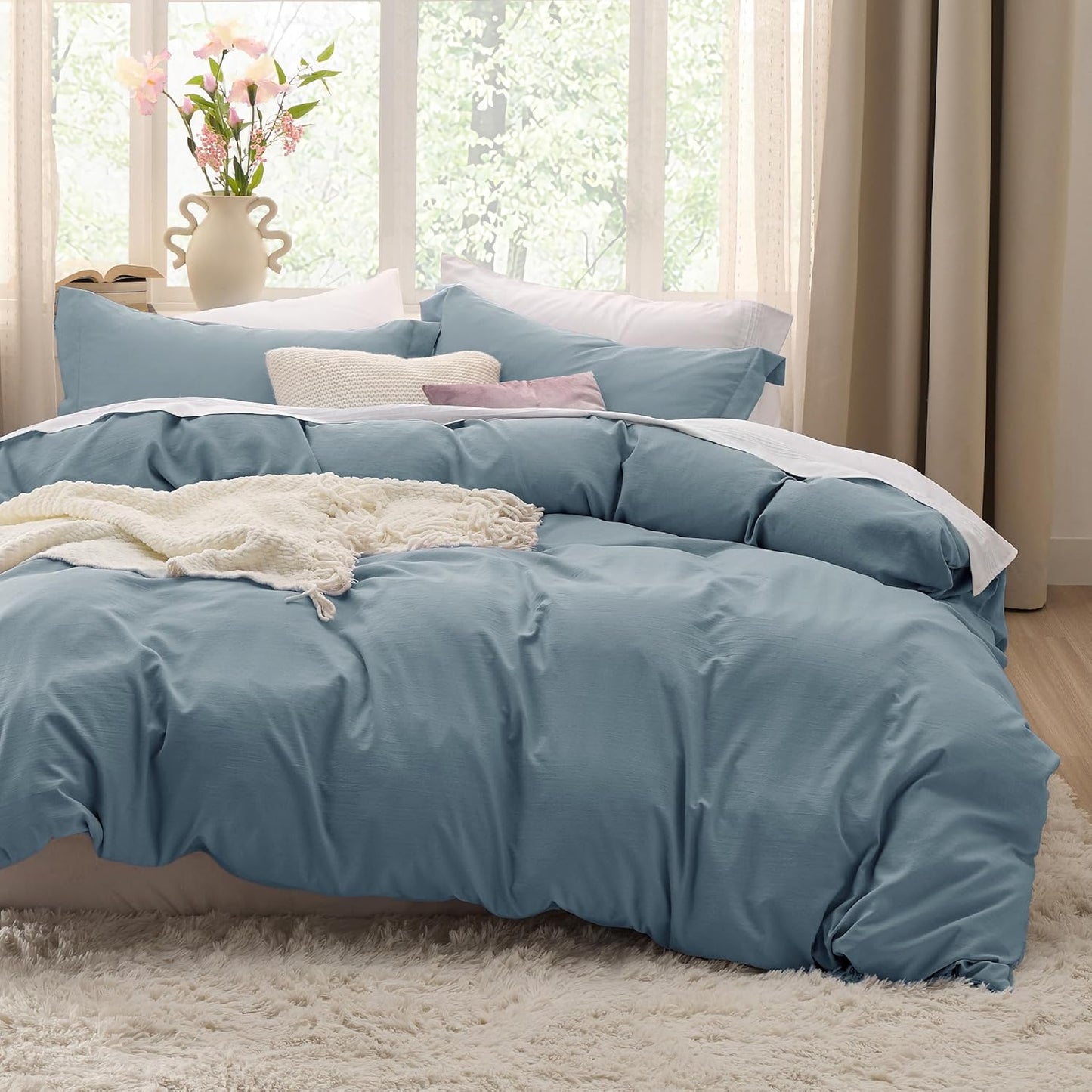 White Duvet Cover Queen Size - 3 count Prewashed Extra Soft Bedding Set