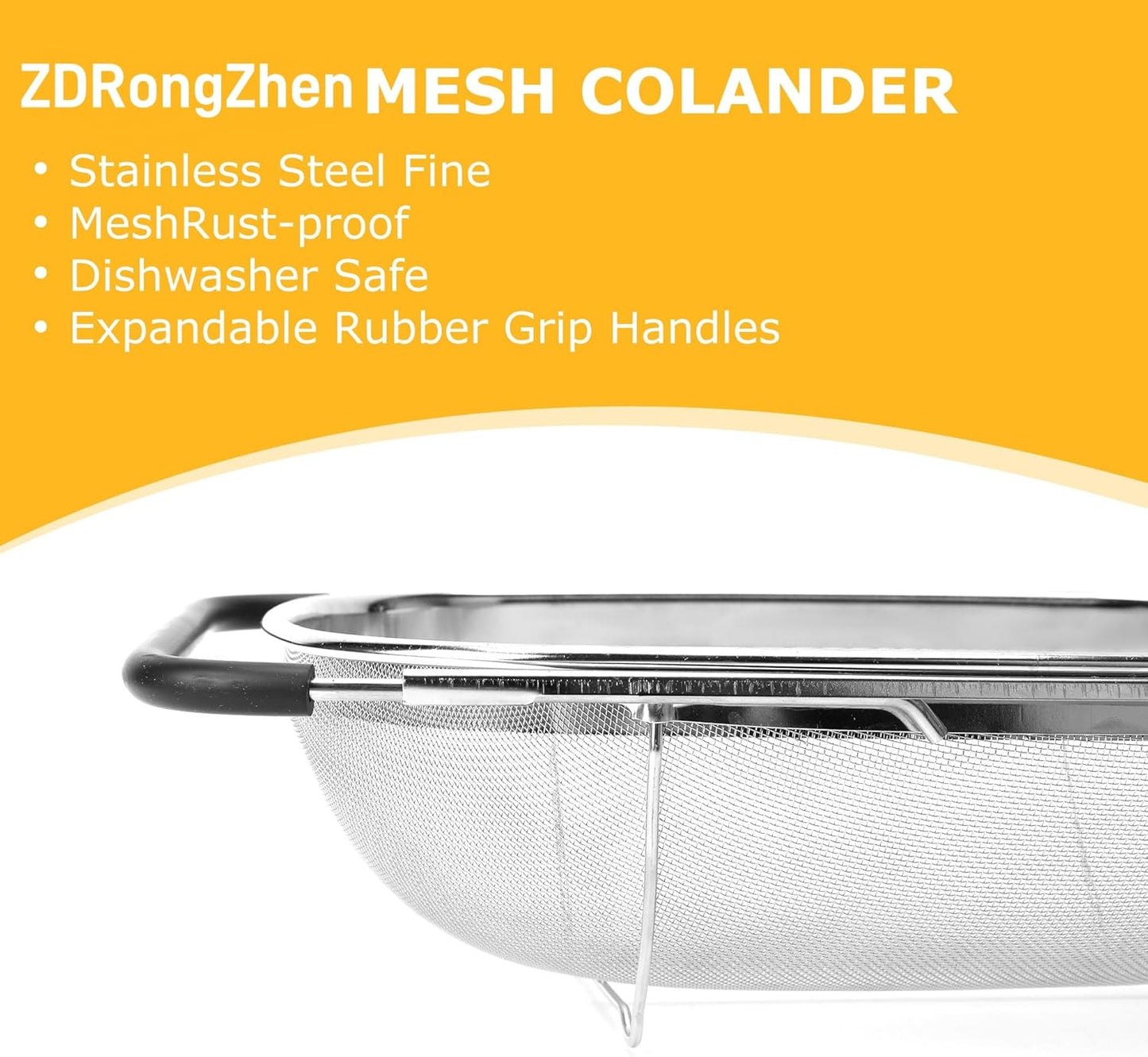 Kitchen Accessories Over the Sink Colander Strainer Basket，Stainless Steel Colander with Expandable Rubber Grip Sink Drainer