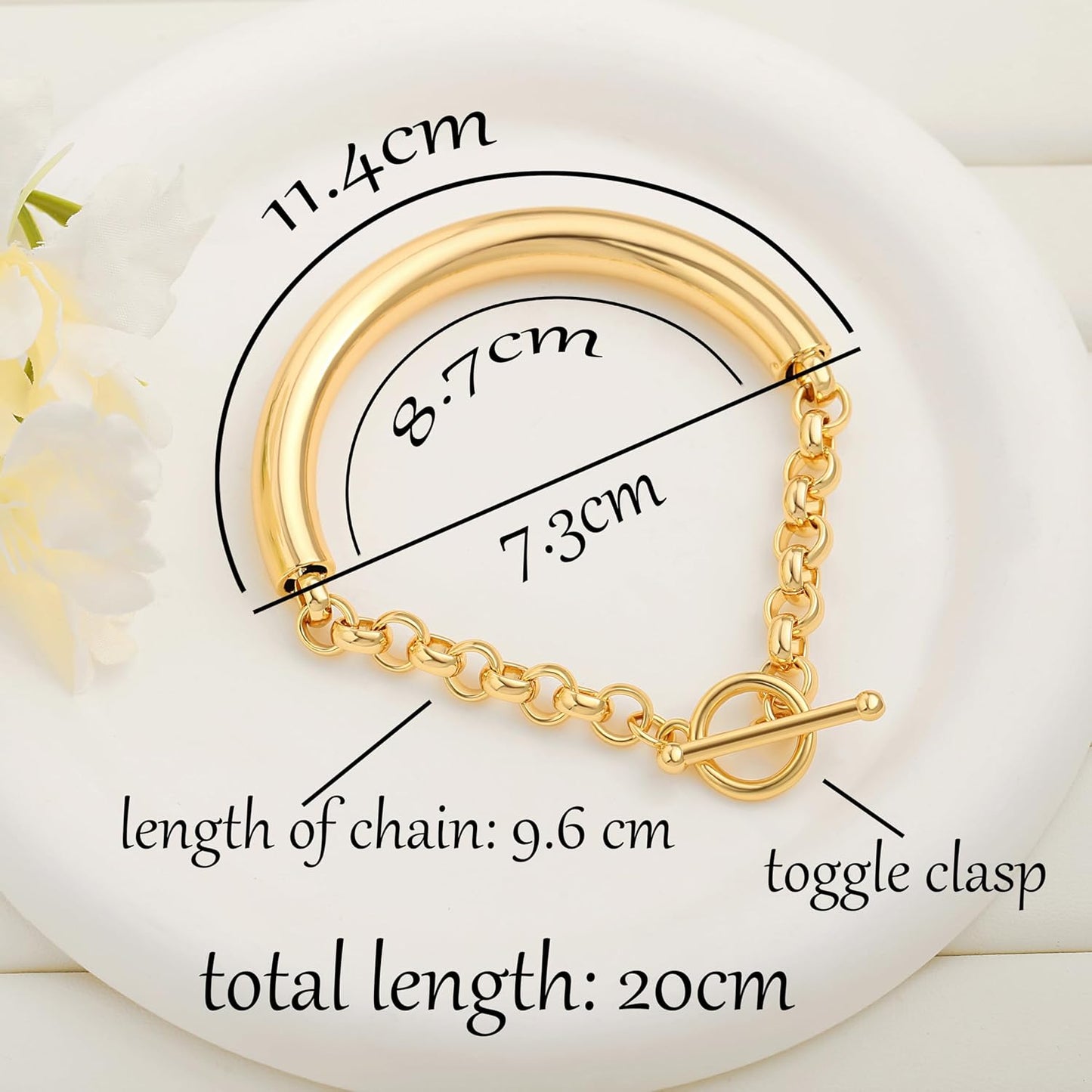 18k Gold Plated Personalized Chunky Cuban Oval Link Chain Bracelets for Men Toggle Rope Bracelet Jewelry for Women