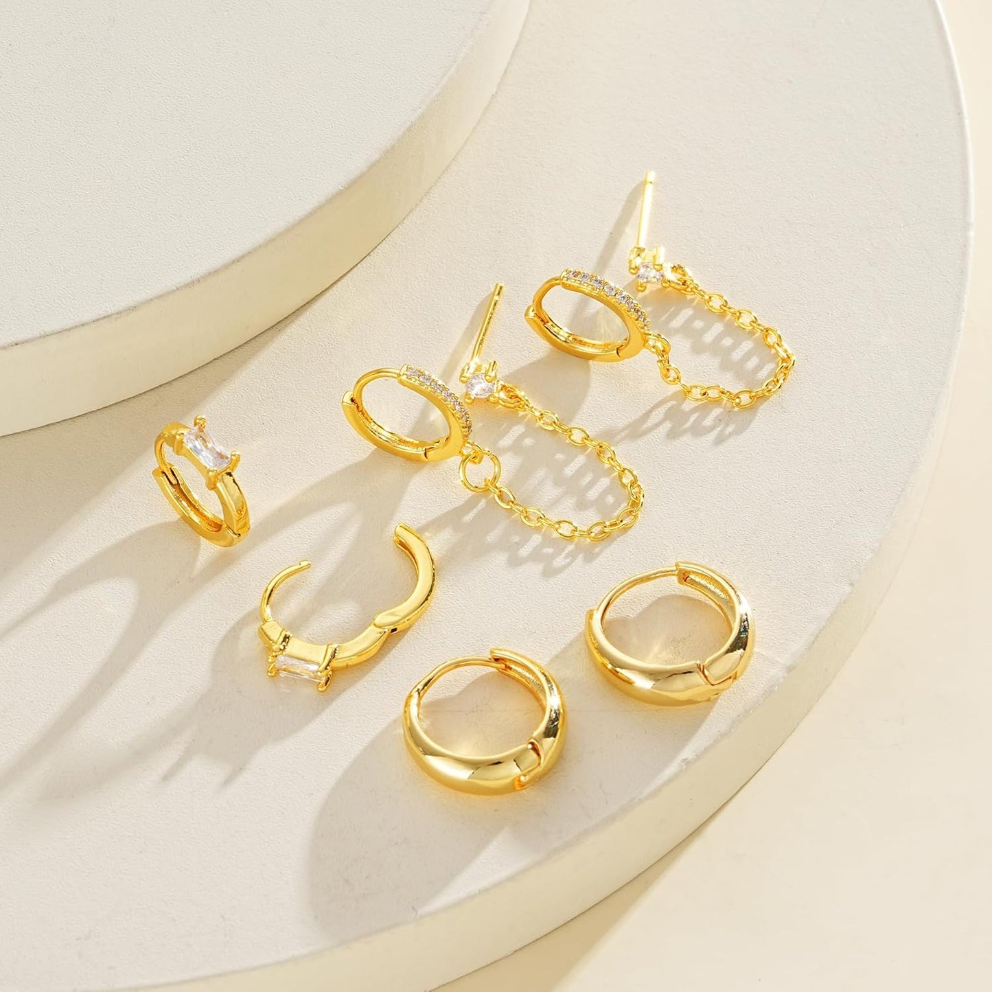 Small Gold Hoop Earrings Set for Women, 14K Gold Plated Lightweight Earrings Sets for Multiple Piercing