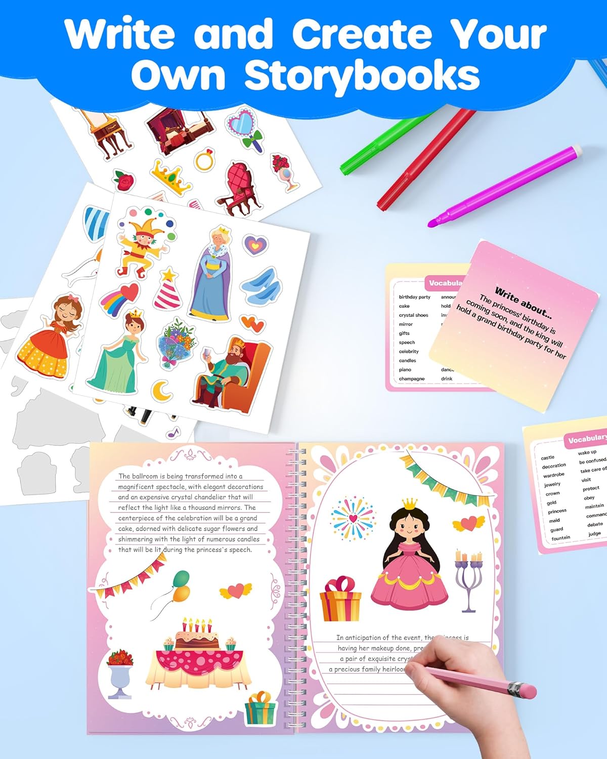 OMOMMD My Storybook Art Kit, Creative Writing & Drawing Activity Set for Boys & Girls, Hardcover Comic Book Making Kit with Stickers, DIY Arts and Crafts Supplies Gifts for Kids Ages 5, 6, 7, 8-12