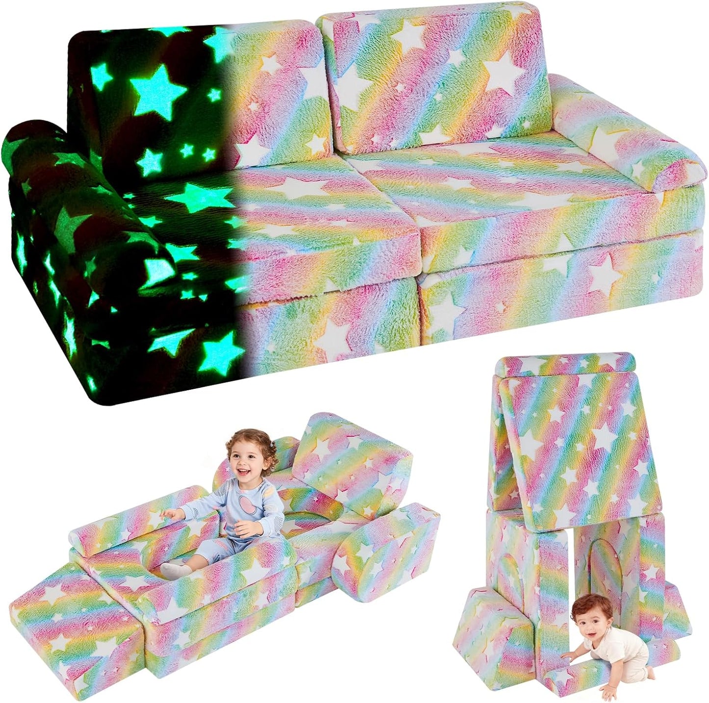 Modular Kids Sectional,Bedroom and Playroom Furniture,Convertible Foam and Floor Cushion ,Glow in The Dark