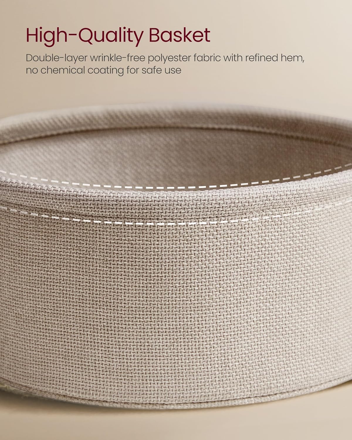 Small Round Side End Table, Modern Nightstand with Fabric Basket