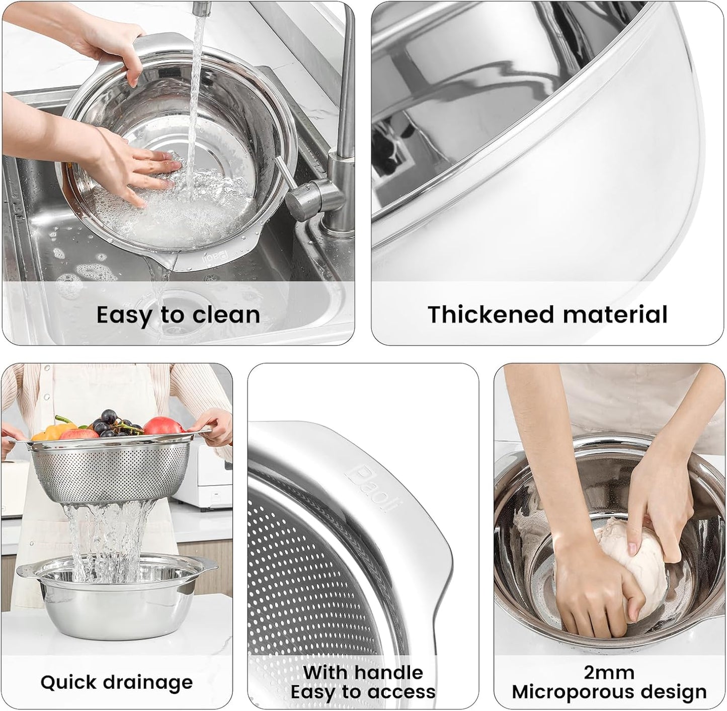 304 Stainless Steel Microporous Colander,2QT Large Capacity with Mixing Bowl For washing vegetables