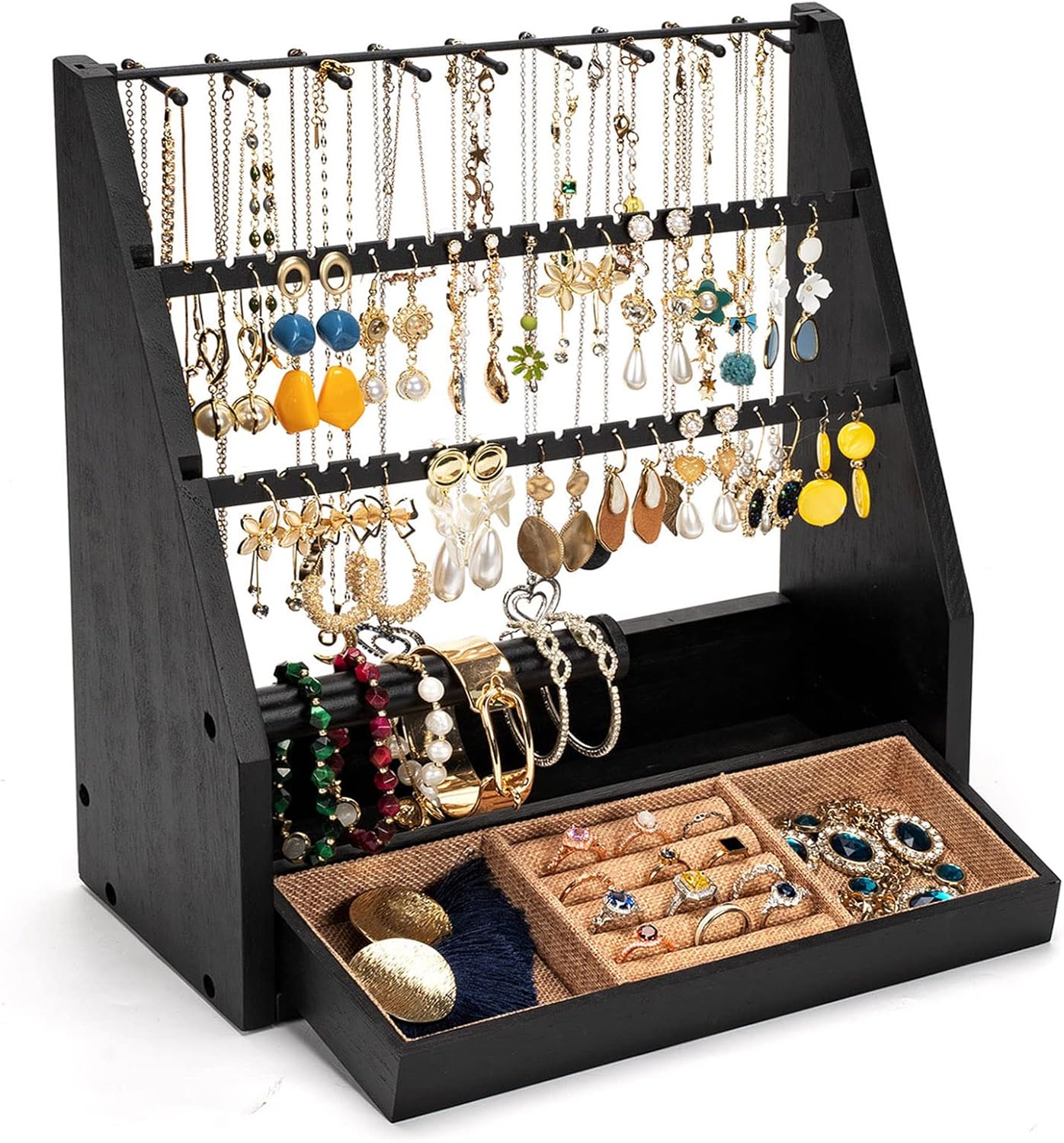 Jewelry Organizer Stand, 5 Layer Earring Holder Organizer with Necklace Holder, Organizer Display