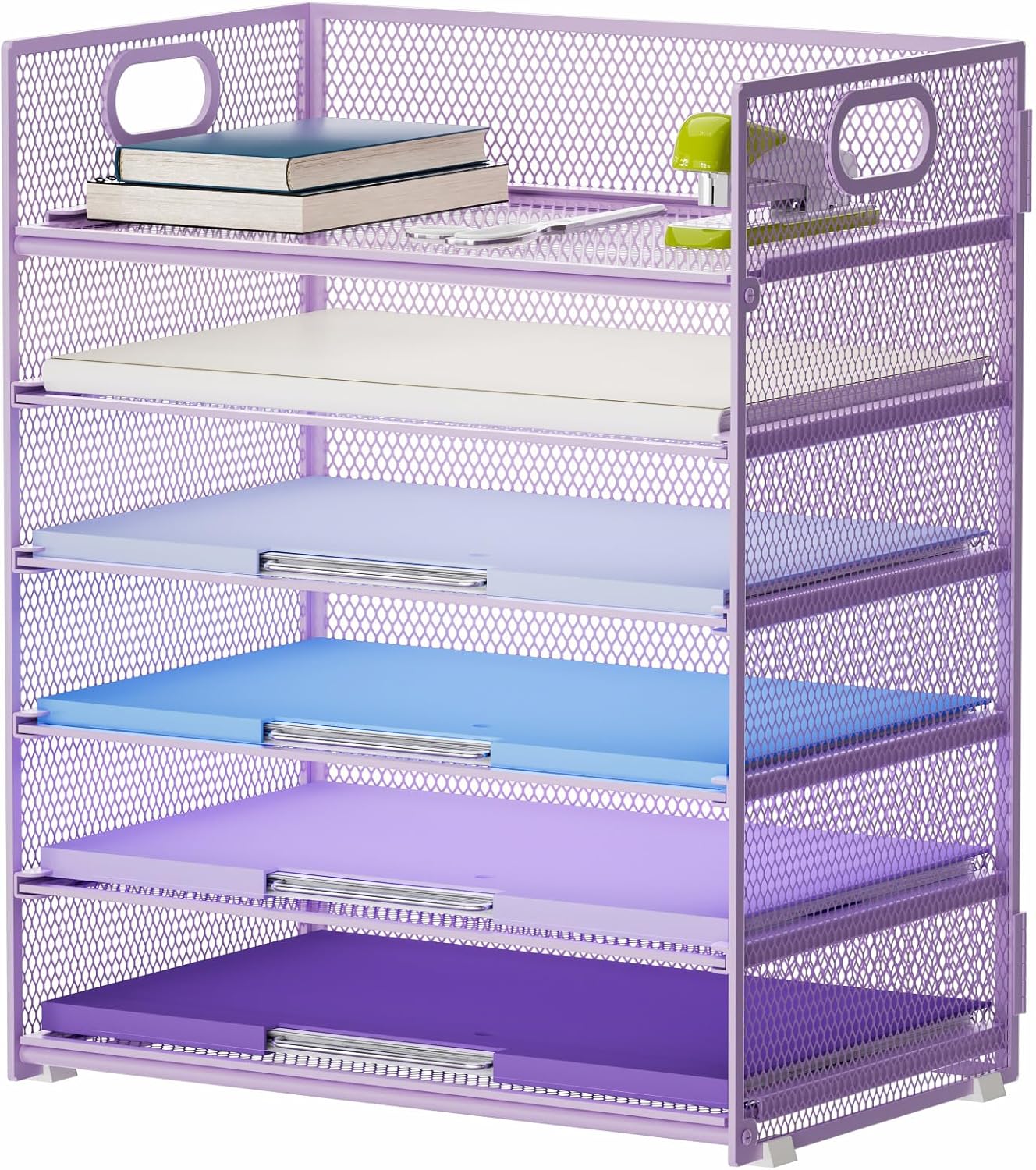 6 Tier Paper Organizer Letter Tray - Mesh Desk File Organizer with Handle