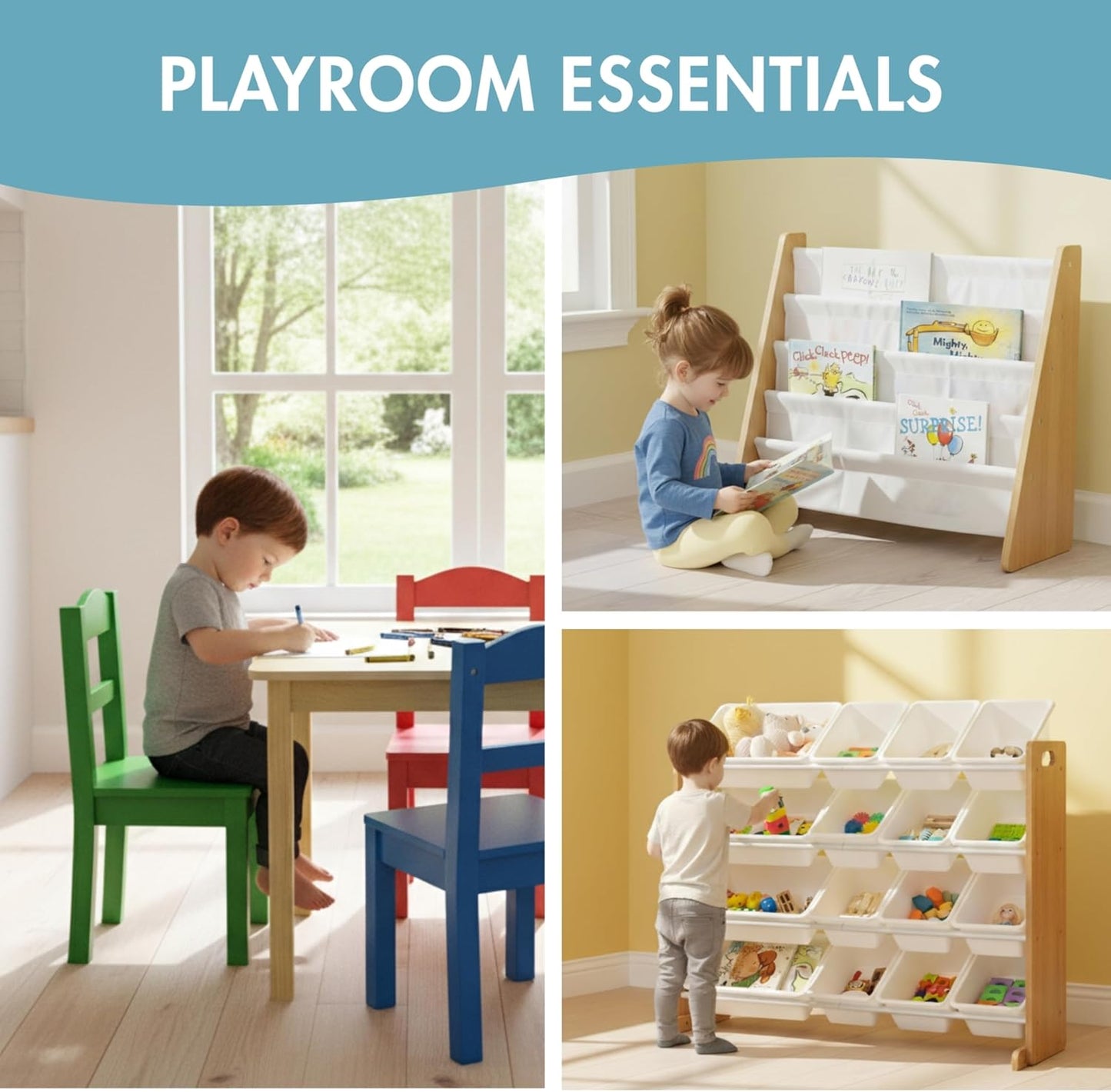 4-Tier  Bookshelf,  Wood/White - Premium Book Shelf   Rooms with Four Deep Pockets