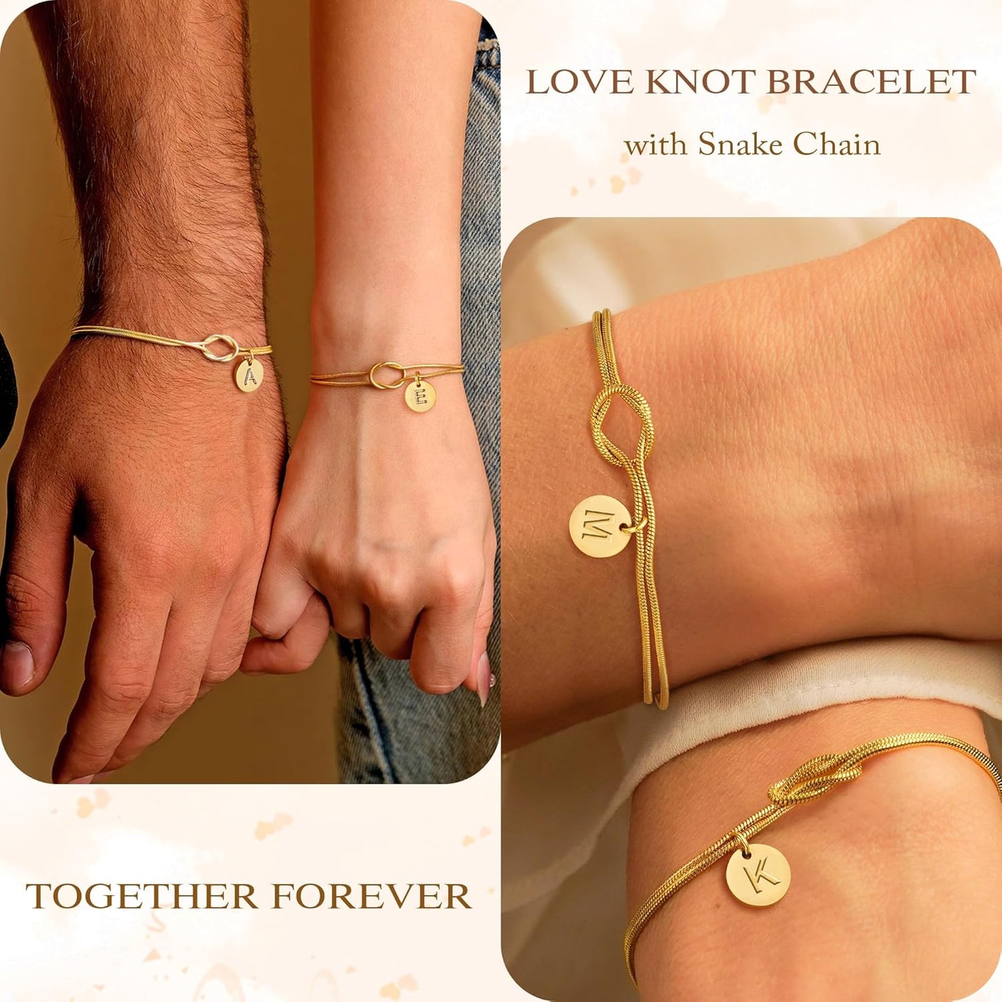 Gold Initial Bracelets for Women Girls Jewelry Gifts - Dainty Gold Plated Love Knot Letter A-Z Initial Bracelet Personalized