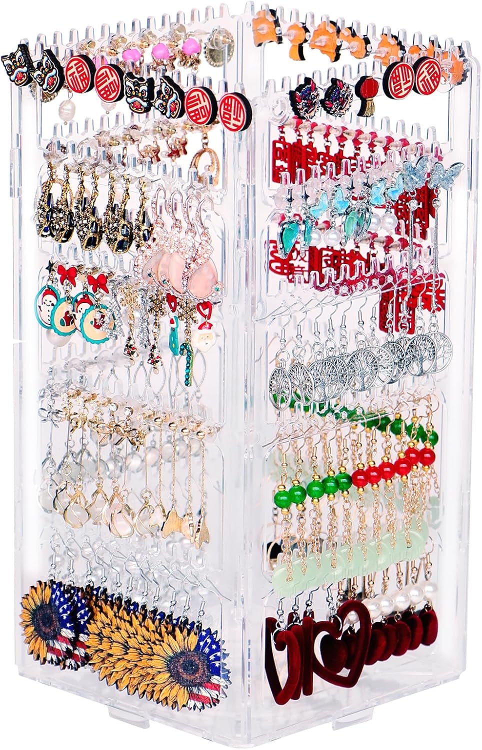 360 Rotating Earring Holder Organizer Stand,5 Tiers Acrylic Jewelry Organizers and Storage,228 Holes and 232 Grooves