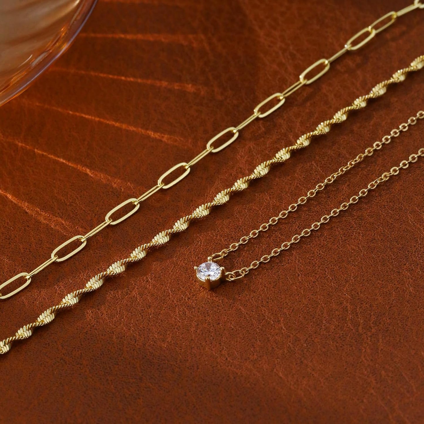 14K Gold/Silver Layered Necklace Set, Cross Pendant with Paperclip Rope Bead Box Dot Chains, Trendy German Minimalist Jewelry Gift