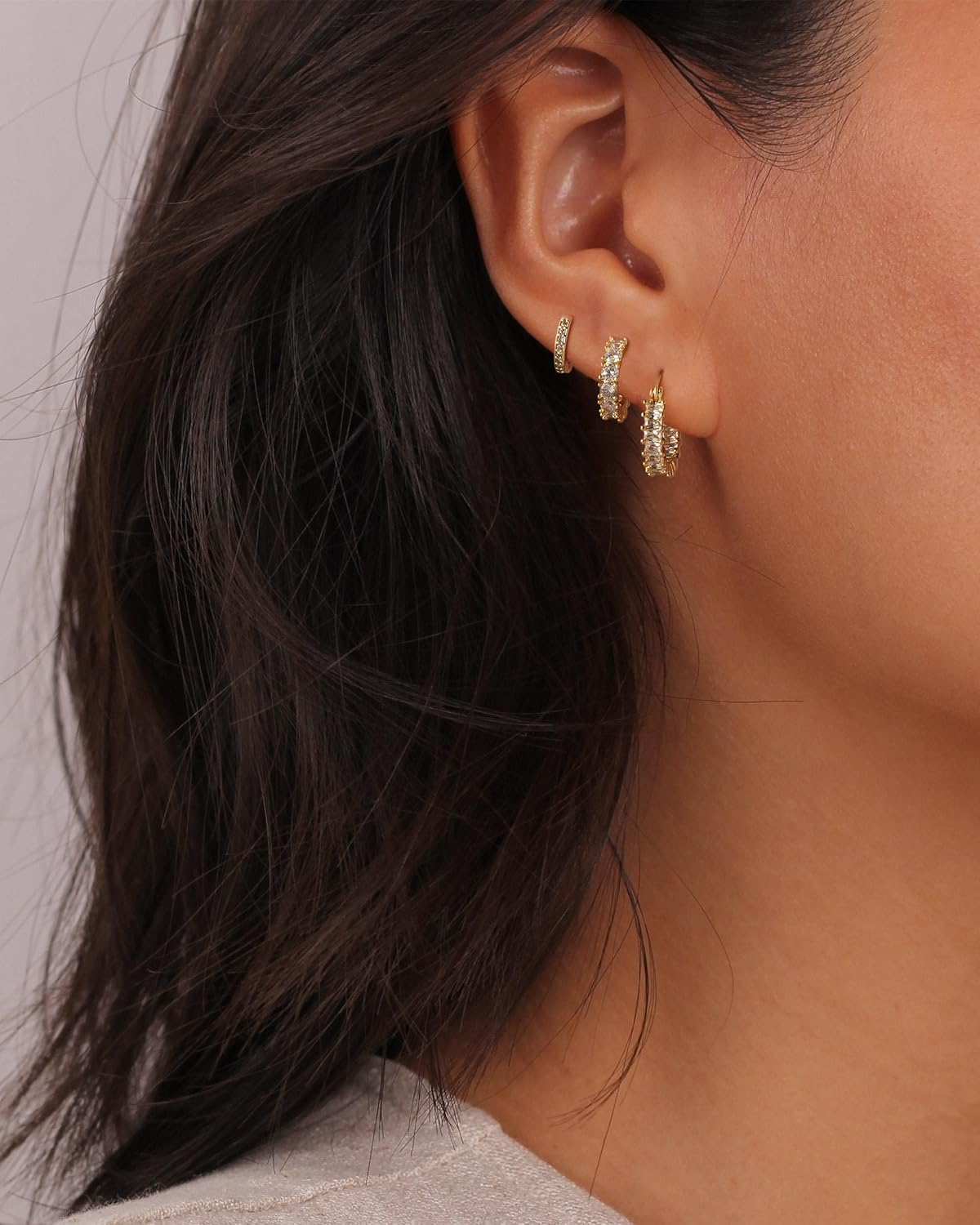 Gold Hoop Earrings Set for Women Trendy, 14K Gold Plated Chunky Hypoallergenic Small Diamond Cartilage Hoops Cute Cubic