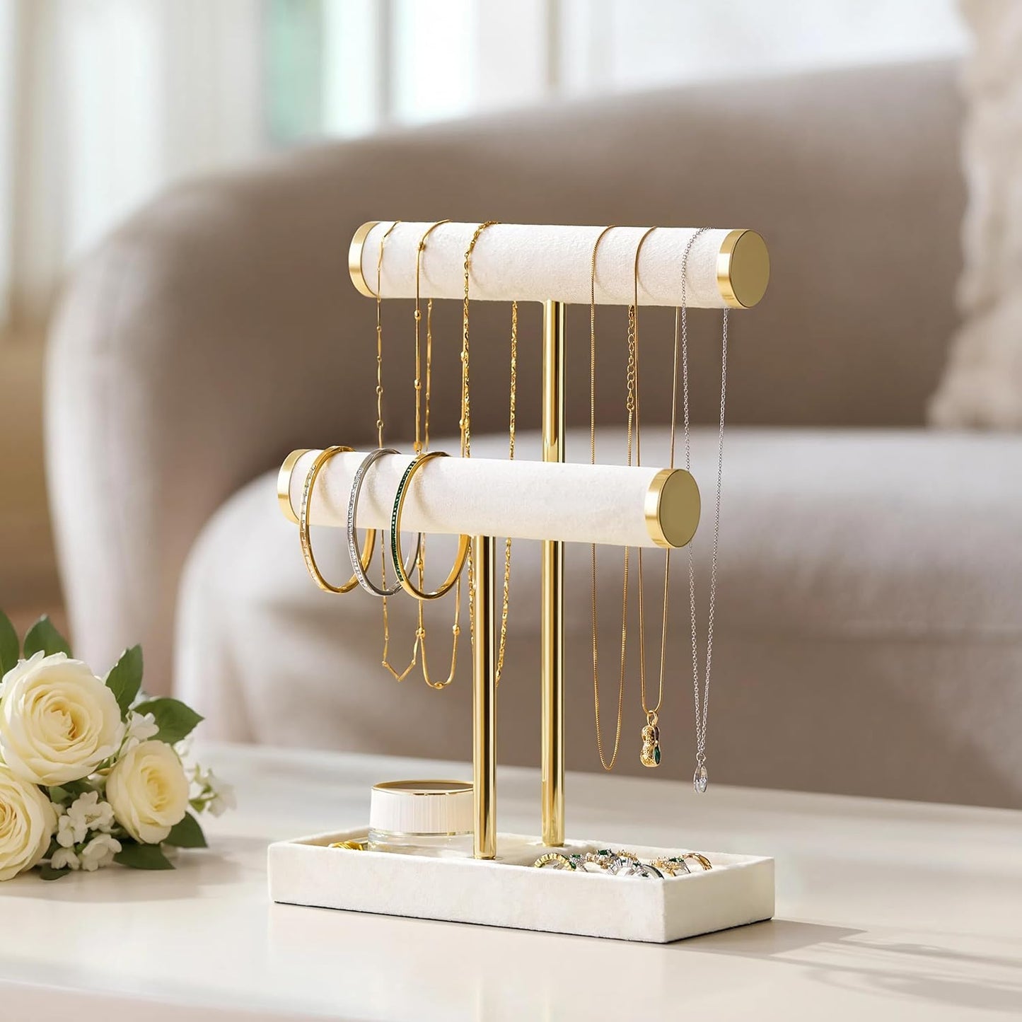 2 Tier Bracelet Holder Display - Detachable T Bar Bracelet Holder, Jewelry Holder Organizer