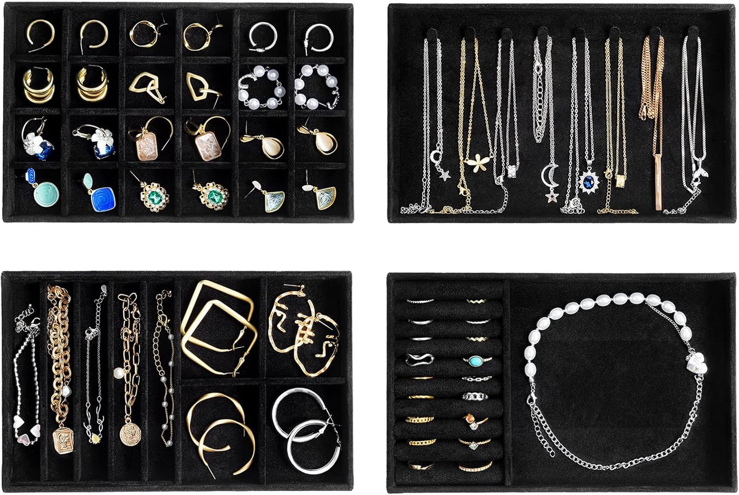 Stackable Jewelry Organizer Trays for Drawers, Storage for Earring Necklace Rings Bracelet with
