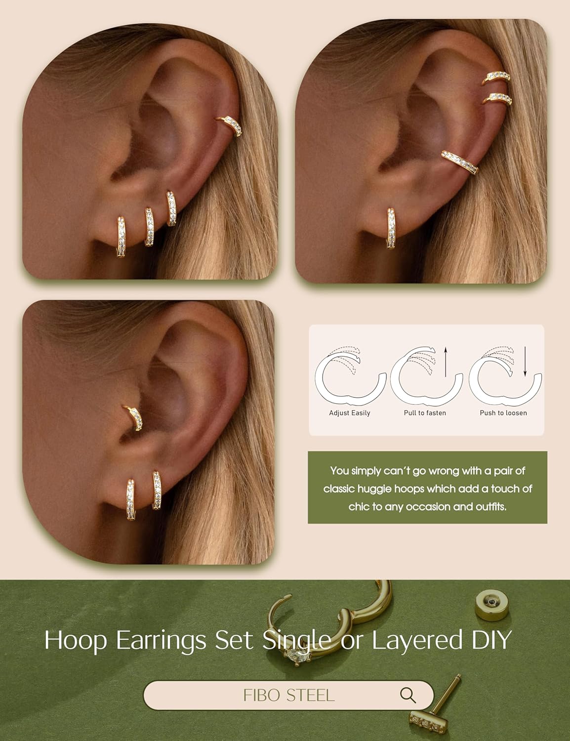 Small Gold Silver Hoop Earrings Set for Women -14K Gold Plated Earring Stack Cartilage Multiple Piercing Lightweight 4Pairs