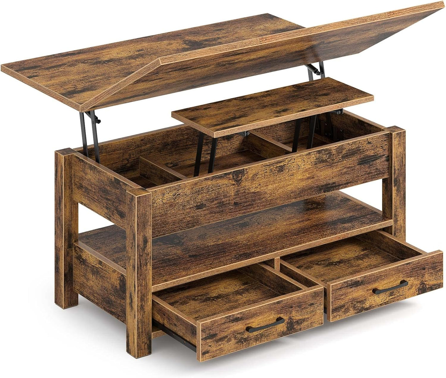 Coffee Table Lift Top, Multi-Function Convertible  with Drawers and Hidden Compartment, Converts to Dining Table