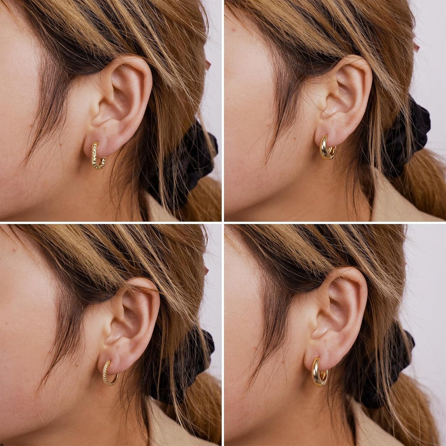 Gold Chunky Hoop Earrings Set for Women, 14K Gold Plated Twisted Huggie Hoop Earring Thick Open Lightweight Chunky Hoop