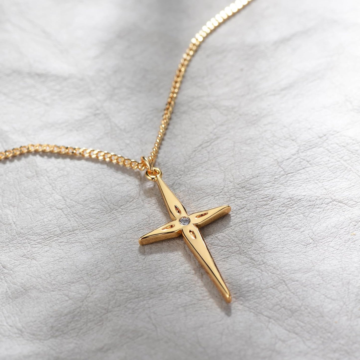 Cross Necklace 14K Plated Dainty Chain, Minimalist Faith Pendant Religious Prayer Jewelry Gift