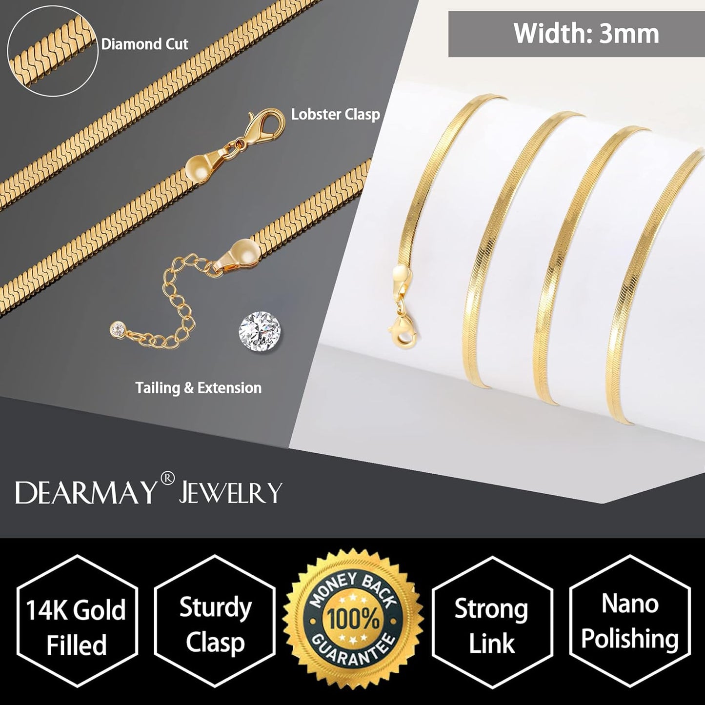14K Gold Necklaces for Women, Dainty Gold Herringbone Choker Necklace for Women Thin Layered Chunky Snake Chain Necklaces Jewelry for Teen Gifts