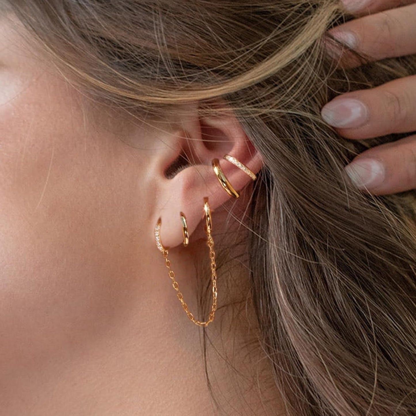Small Gold Hoop Earrings Set for Women, 14K Gold Plated Lightweight Earrings Sets for Multiple Piercing