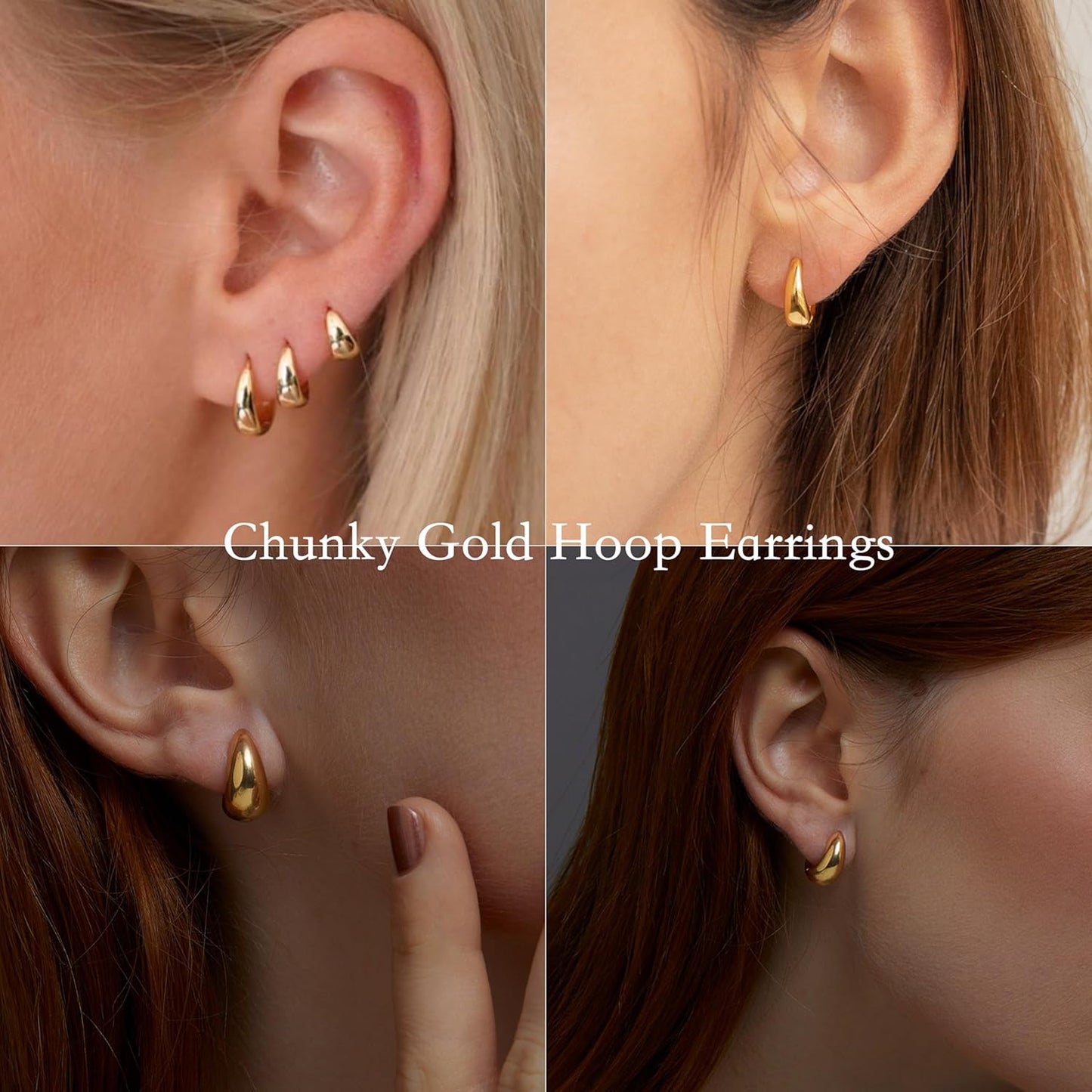 Small Gold Huggie Hoop Earrings Set for Women Men Hypoallergenic 14K Plated Stack Cartilage Earrings, Multiple Piercing