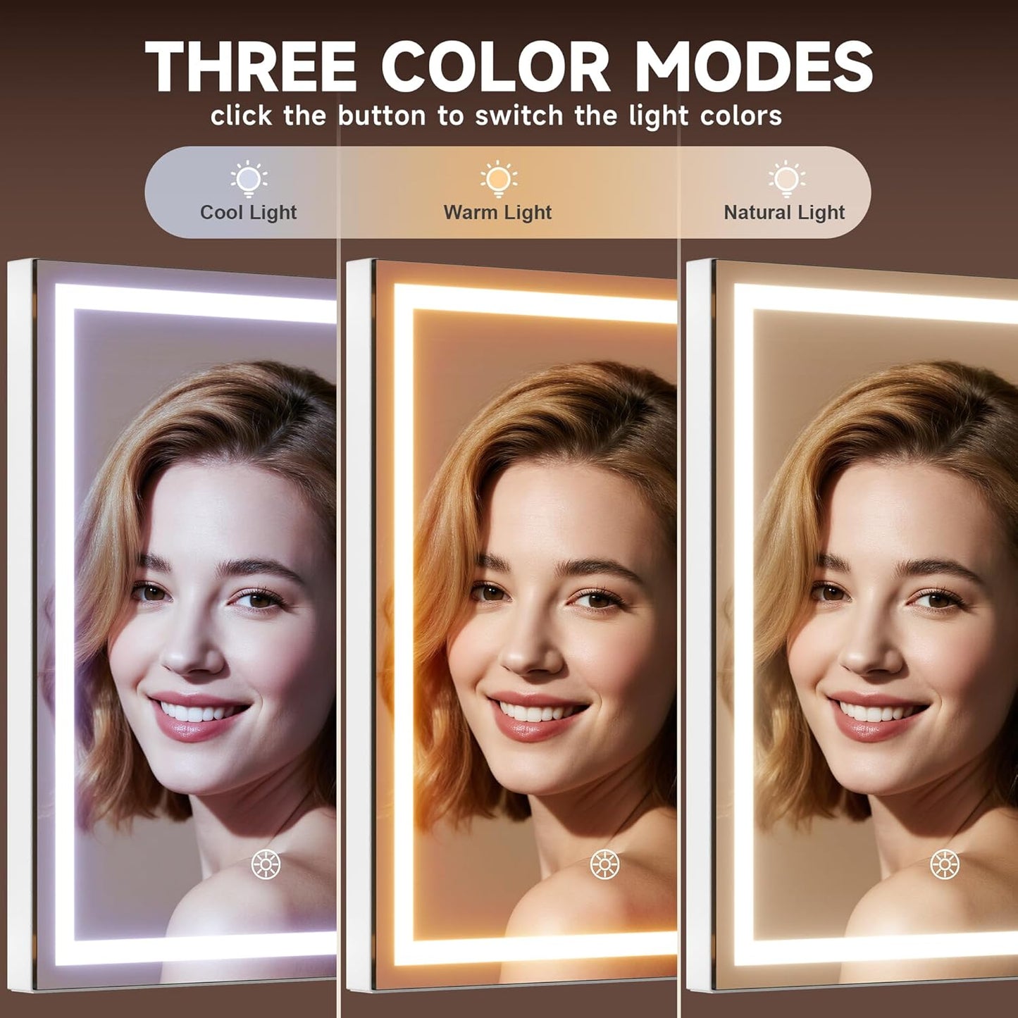9.8" x 12" LED Makeup Mirror, Light & Brightness Adjustment, Smart Sensor, with 5X Magnifying Glass
