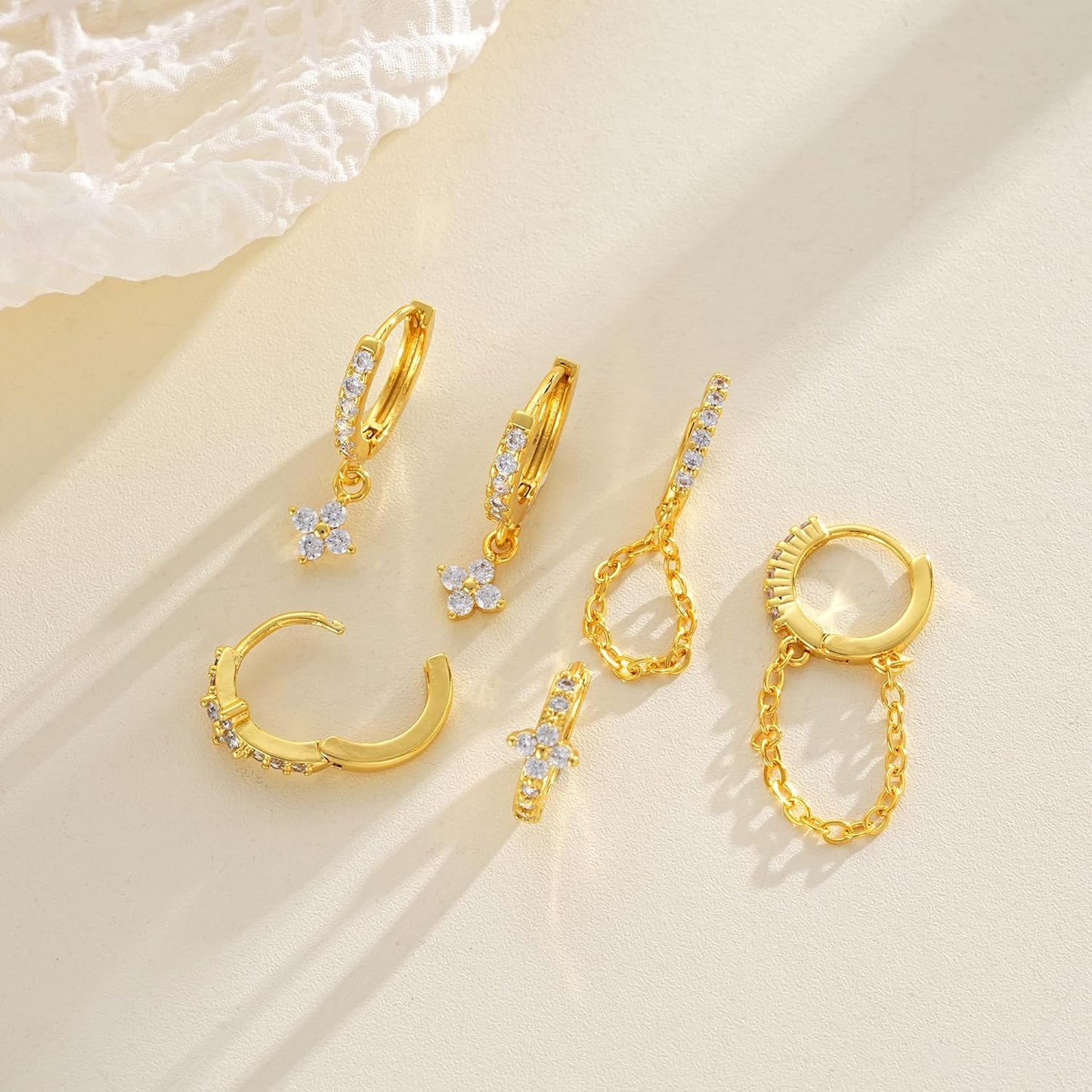 Small Gold Hoop Earrings Set for Women, 14K Gold Plated Lightweight Earrings Sets for Multiple Piercing